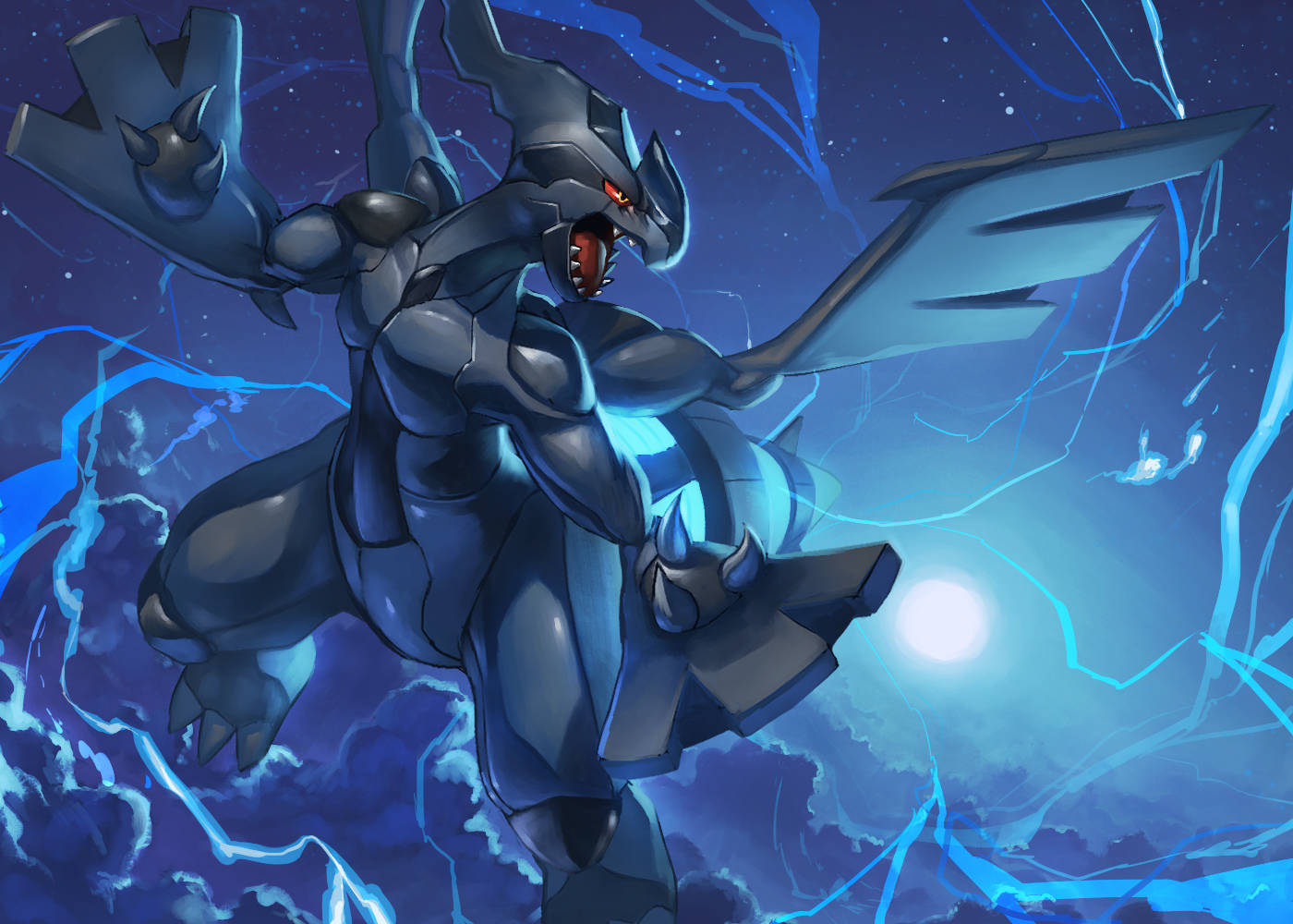 Zekrom, electric blue energy, glowing red eyes, HD Desktop Wallpaper