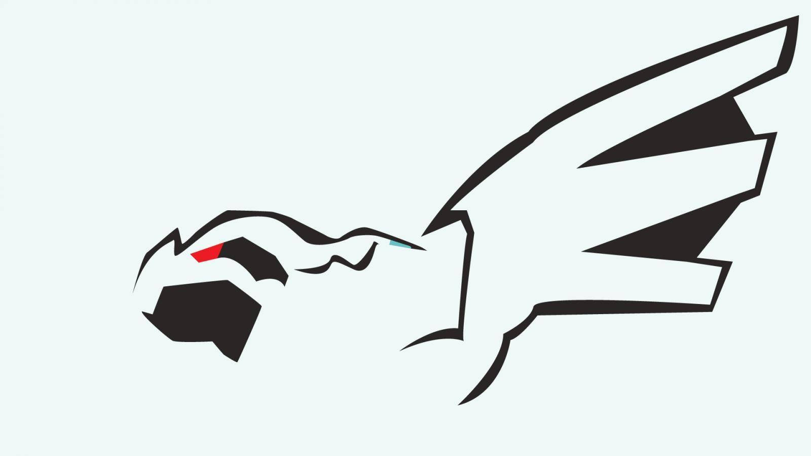 Zekrom, black line art, stylized bird in flight, HD Desktop Wallpaper