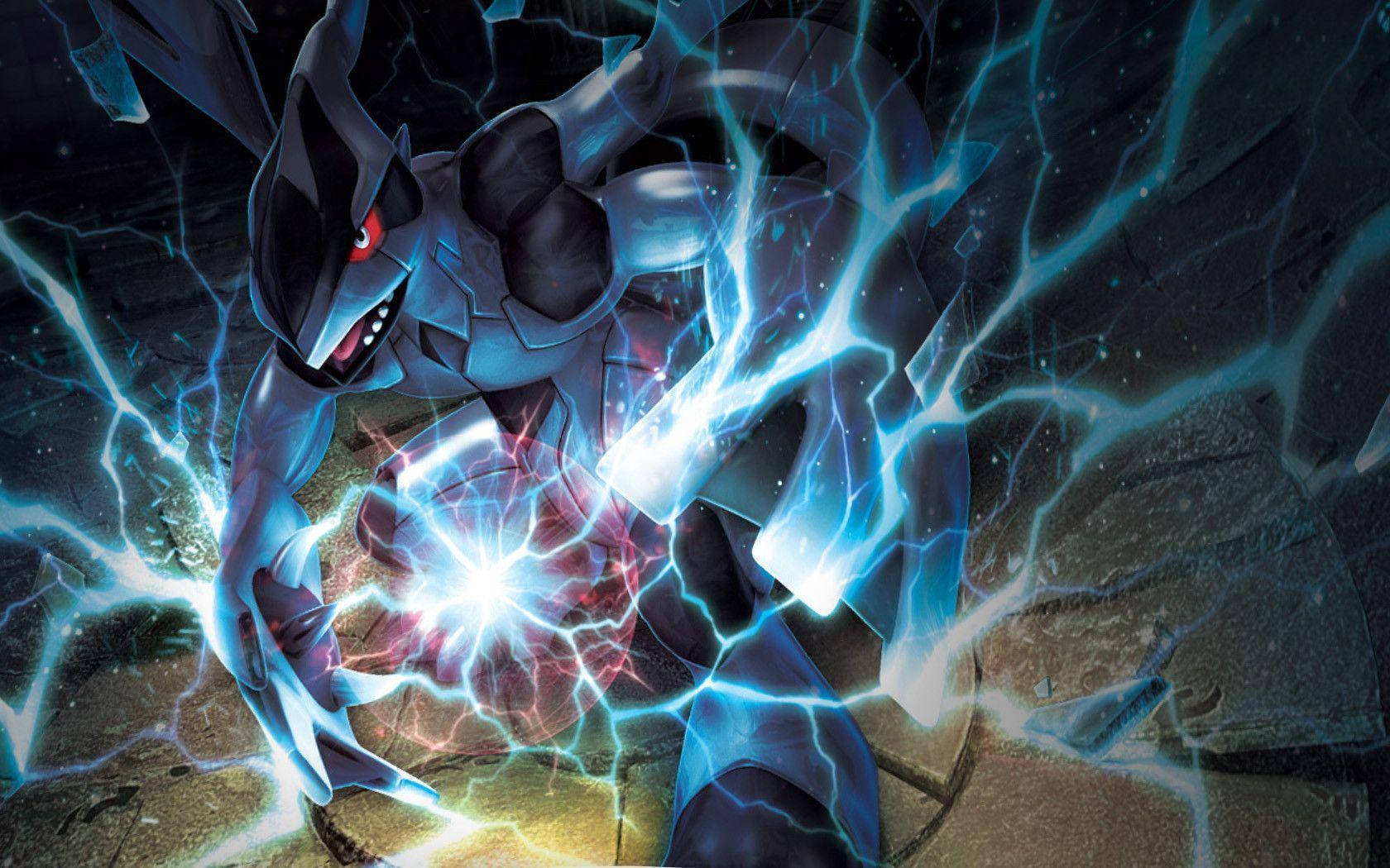 Zekrom, crackling blue and red energy, rocky cavern, HD Desktop Wallpaper