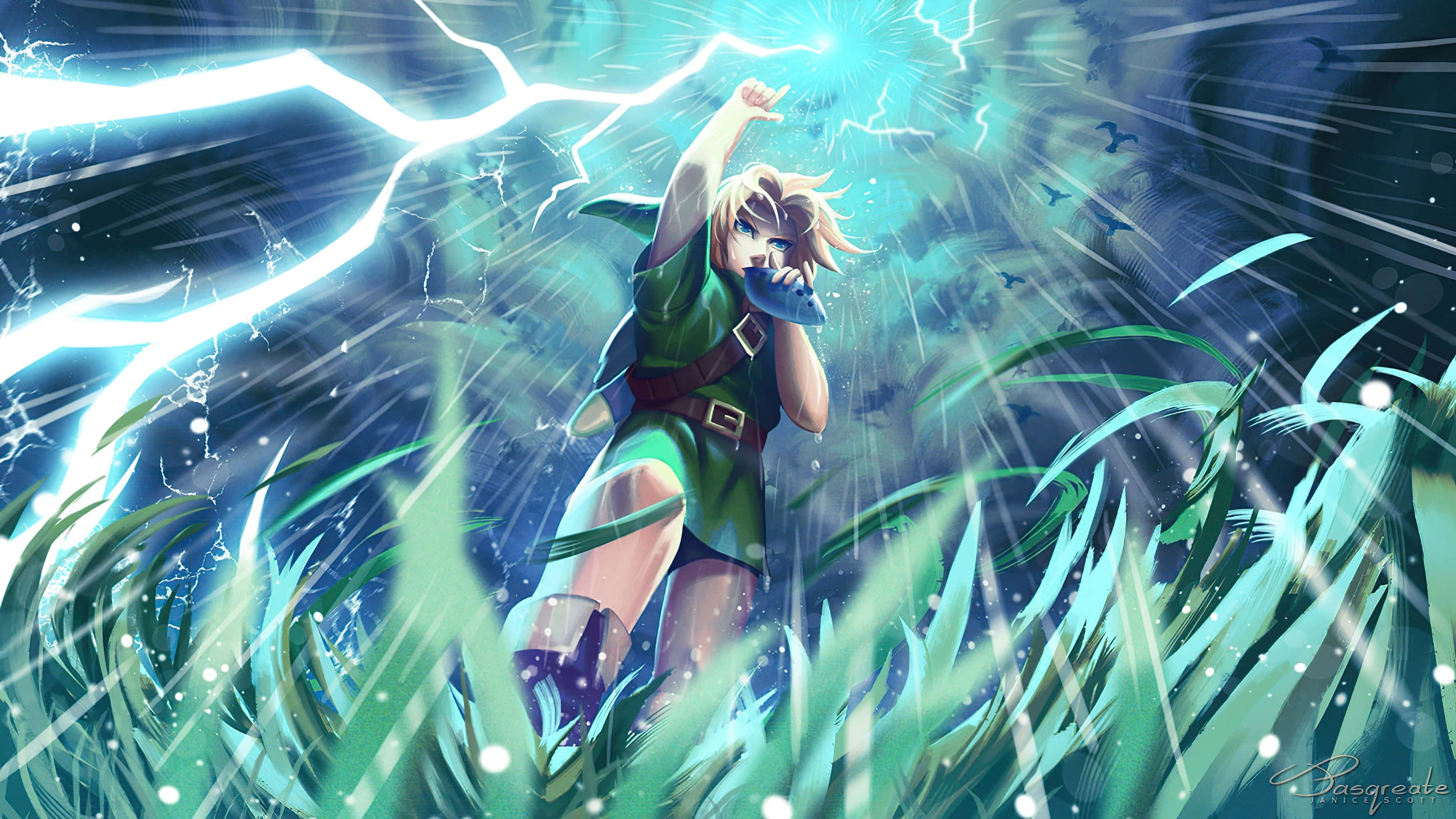 Zelda Breath Of The Wild 4K, blonde anime warrior, green armor, 4K Desktop Wallpaper