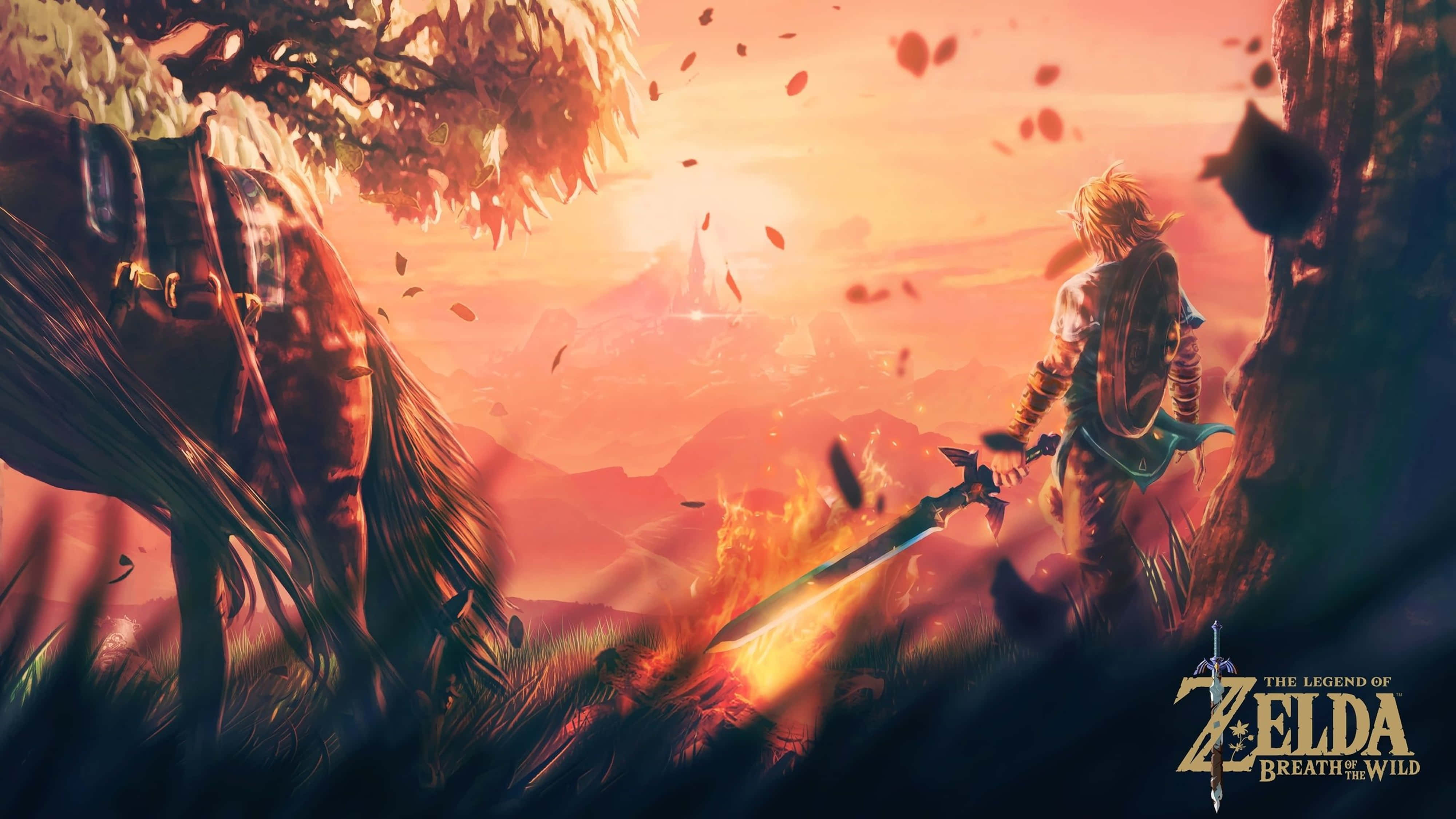 Zelda Breath Of The Wild 4K, sunset, autumn leaves, 4K Desktop Wallpaper