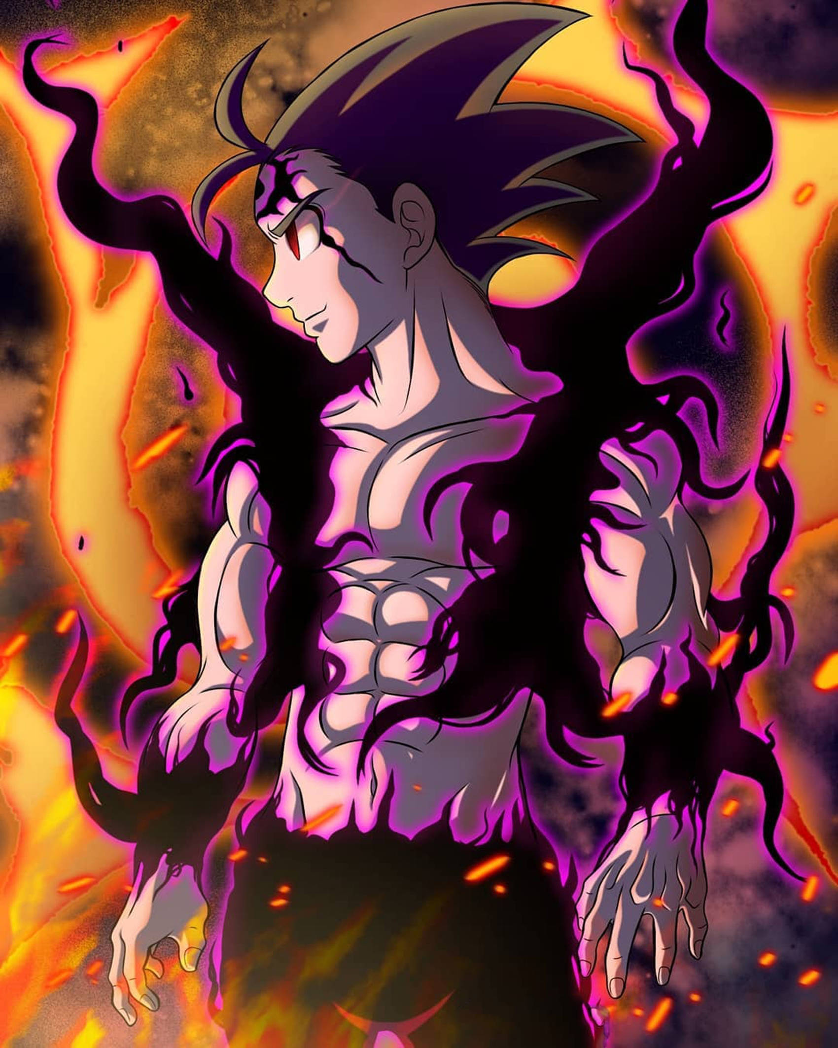 Zeldris, Dark Flames, purple energy, Full HD Phone Wallpaper