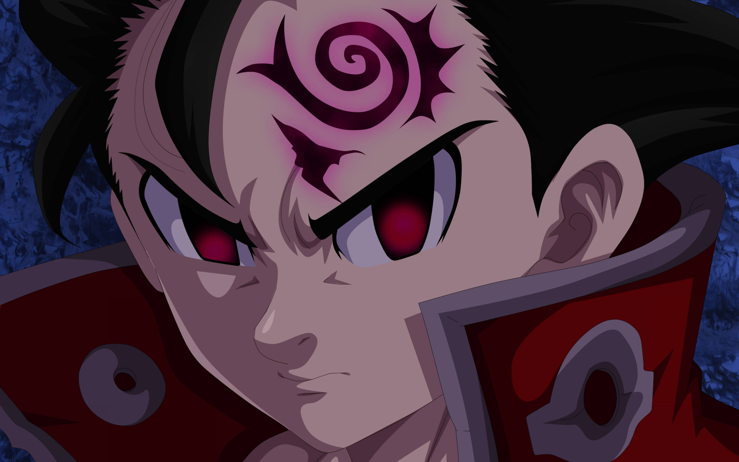Zeldris, red eyes, pink spiral mark, 2K Desktop Wallpaper
