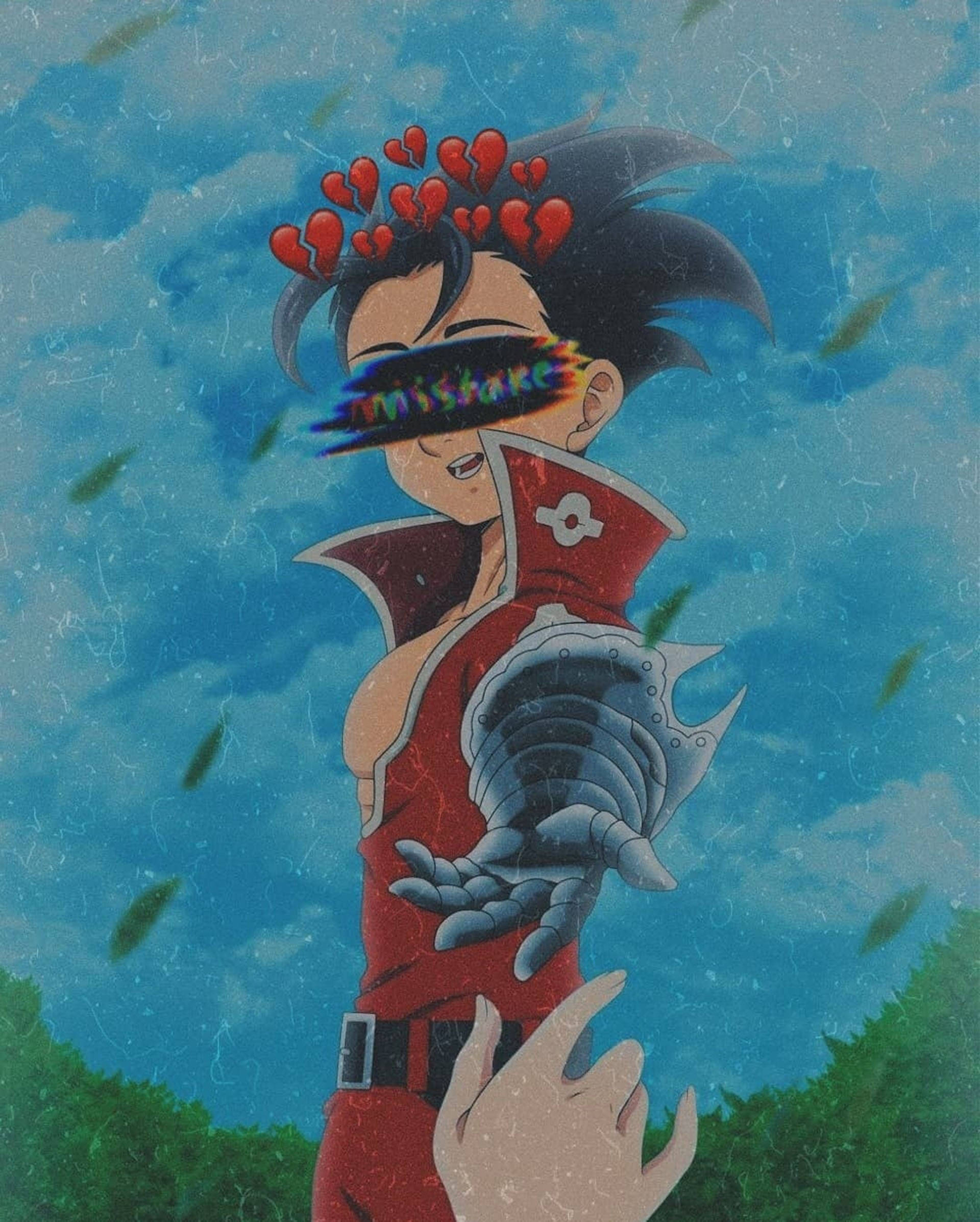 Zeldris, spiky black hair, red heart-shaped projectiles, Full HD Phone Wallpaper