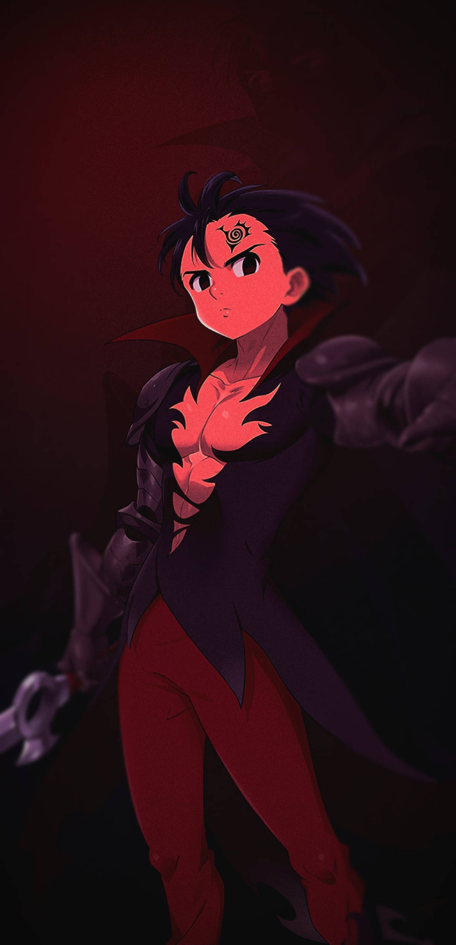 Zeldris, glowing red markings, fiery chest emblem, 2K Phone Wallpaper