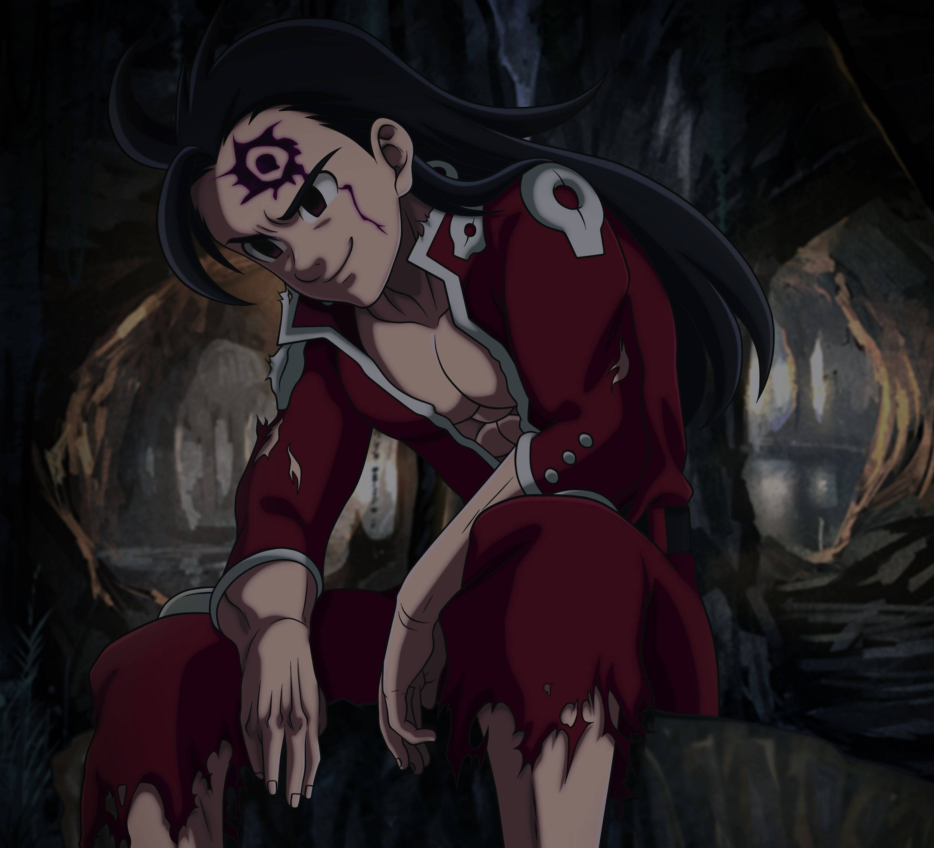 Zeldris, cave, dark-haired anime character, 2K Desktop Wallpaper