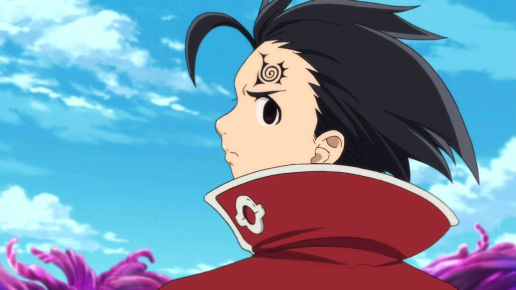 Zeldris, black spiky hair, spiral forehead mark, HD Desktop Wallpaper