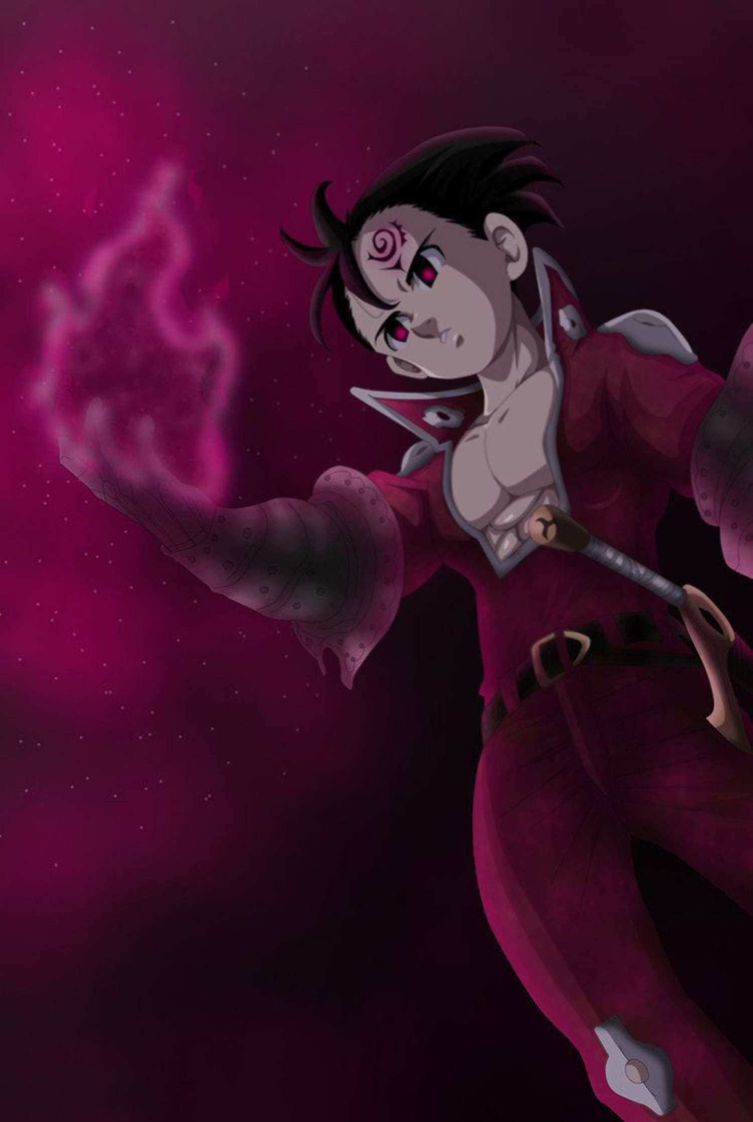 Zeldris, red eyes, glowing pink energy, Full HD Phone Wallpaper