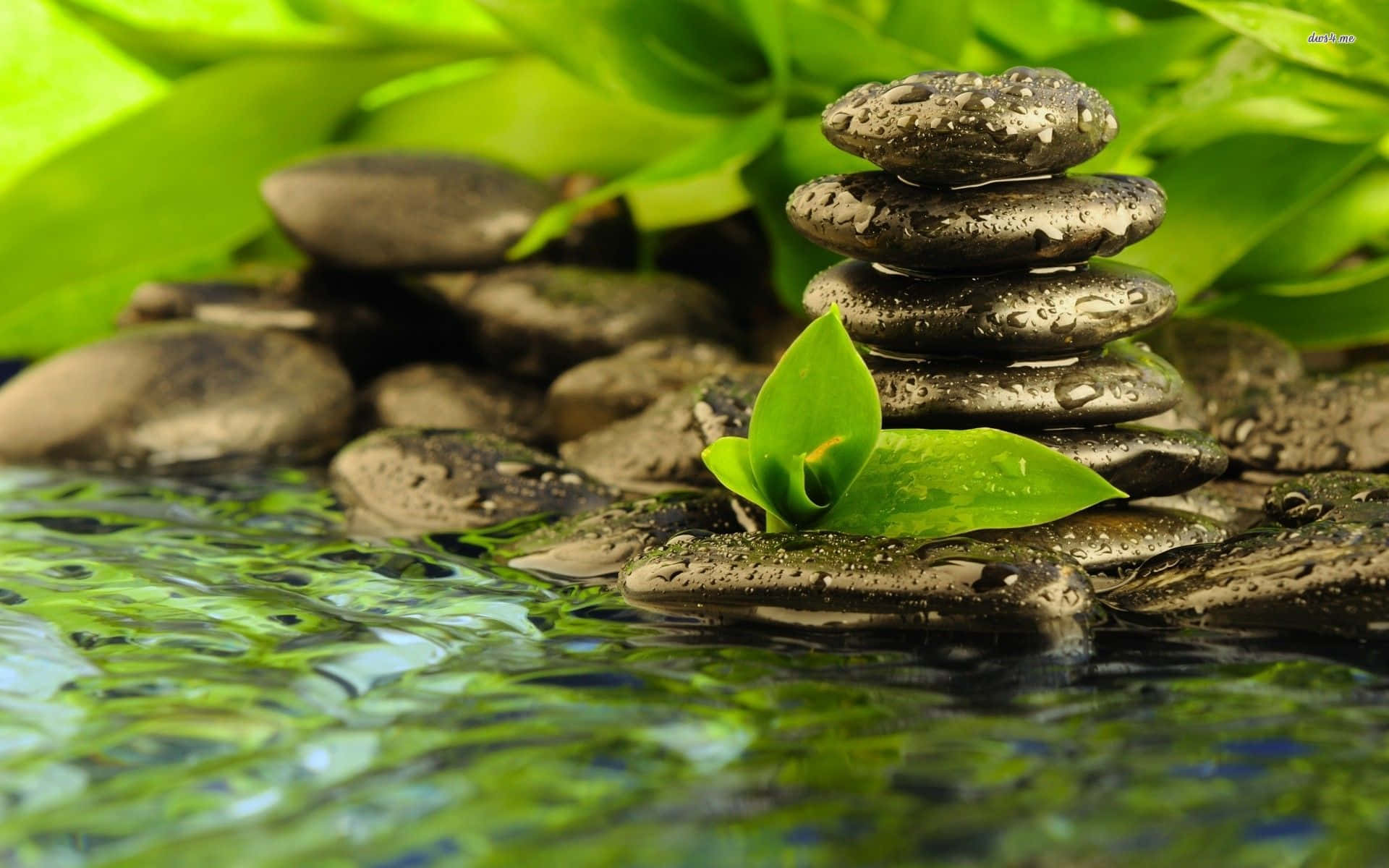 Zen Desktop, Stone Stacks, Flowing River, Full HD Desktop Wallpaper