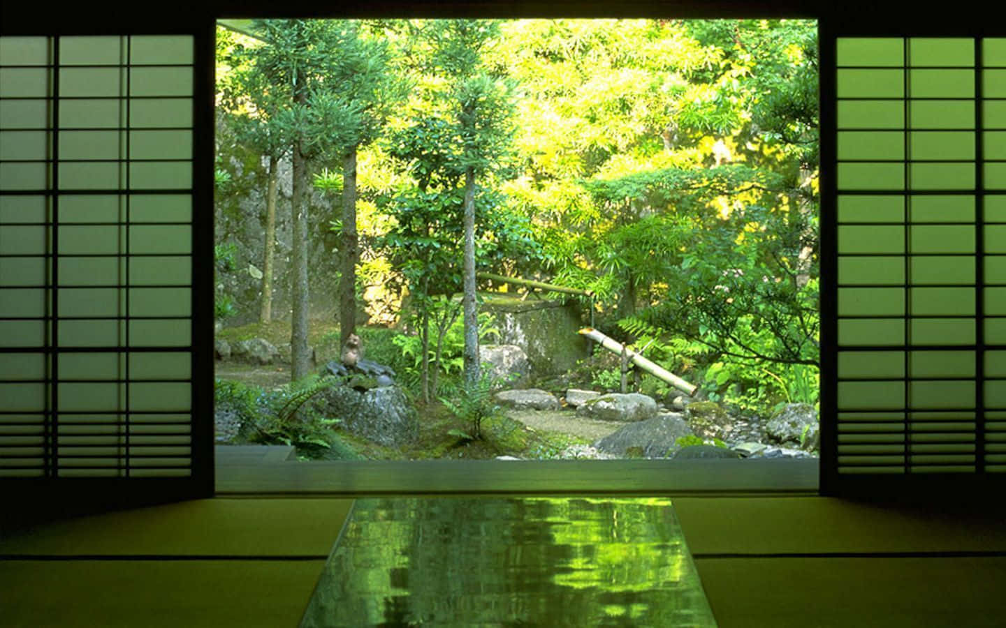 Zen Desktop, shoji doors, Japanese garden, HD Desktop Wallpaper