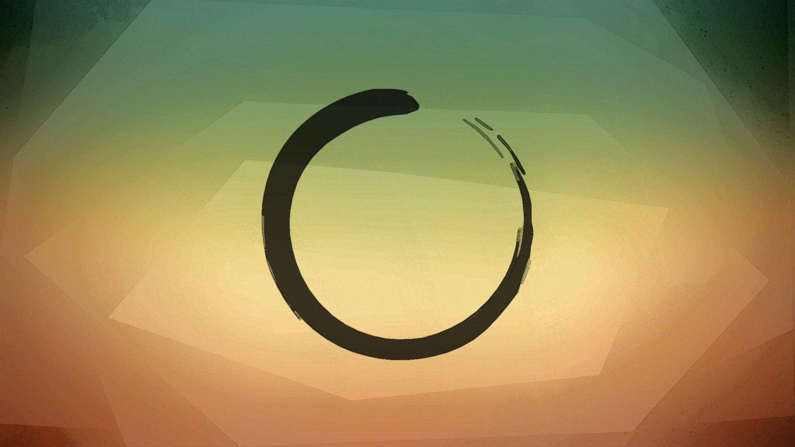 Zen, black brushstroke circle, warm gradient background, 2K Desktop Wallpaper