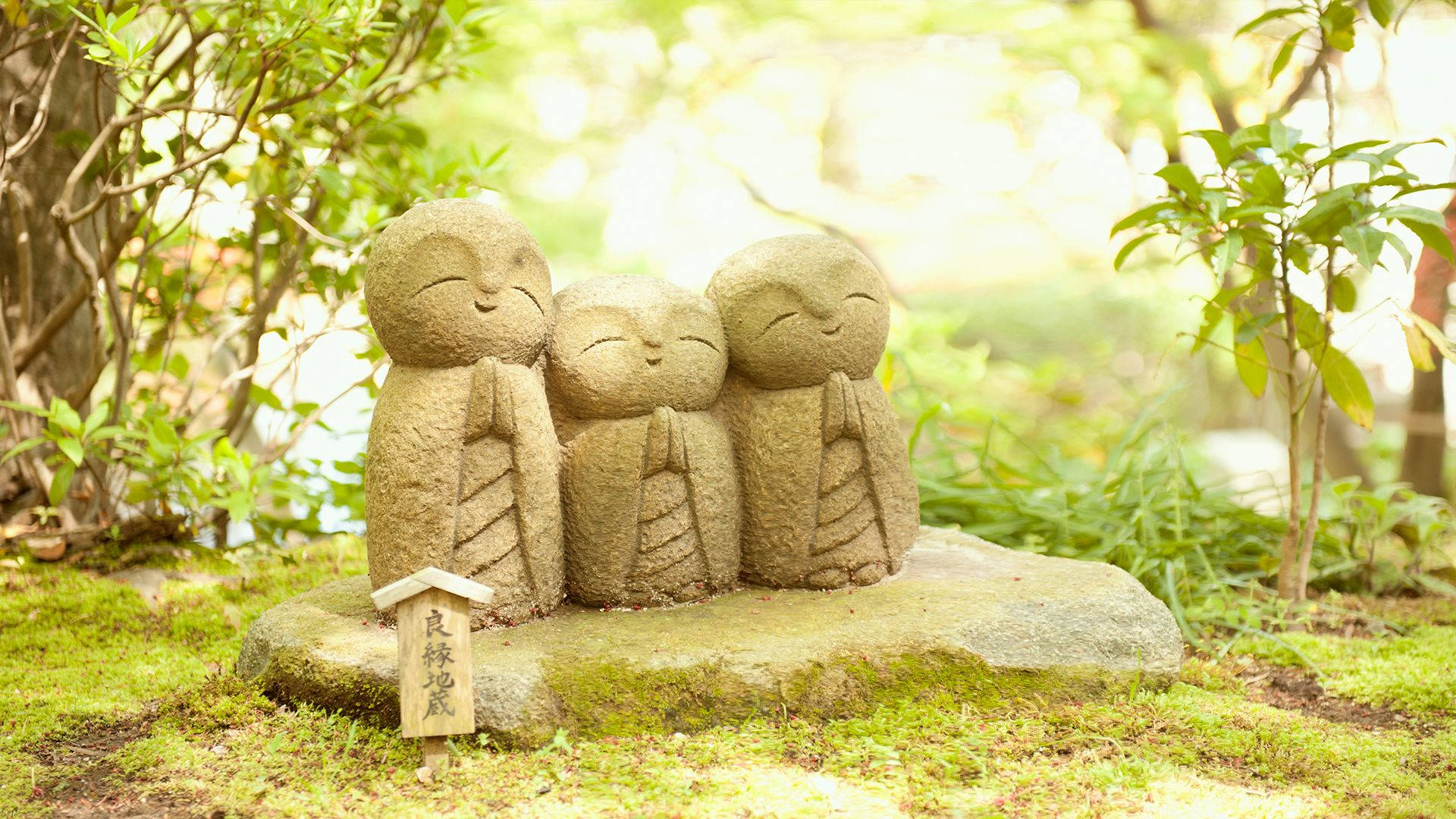 zen garden, monk statues, stone statues, Full HD Desktop Wallpaper