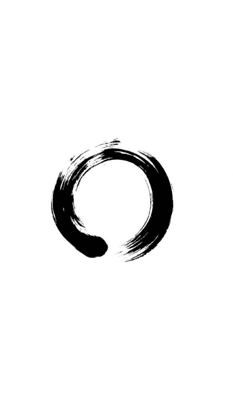 Zen garden, black brushstroke circle, stark white background, HD Phone Wallpaper