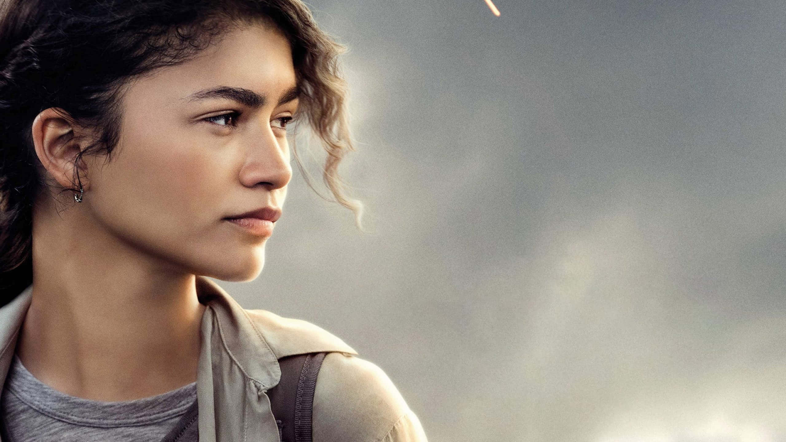 Zendaya, curly hair, hazy gray sky, 2K Desktop Wallpaper