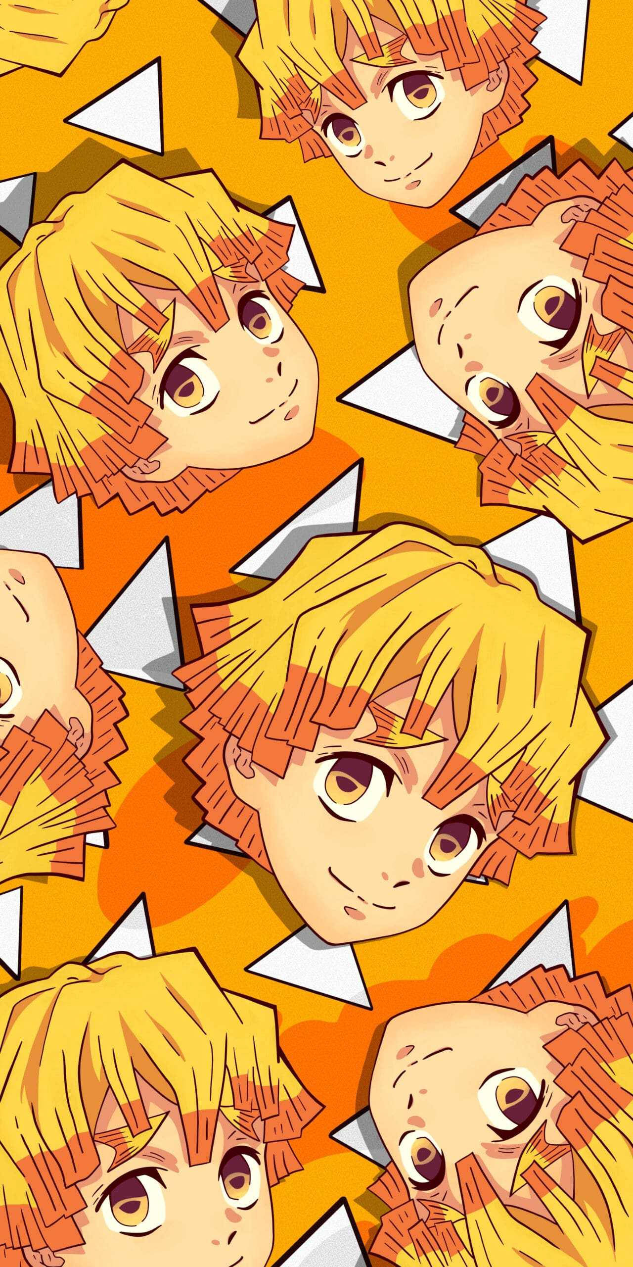 Zenitsu, spiky blonde hair, amber eyes, 2K Phone Wallpaper