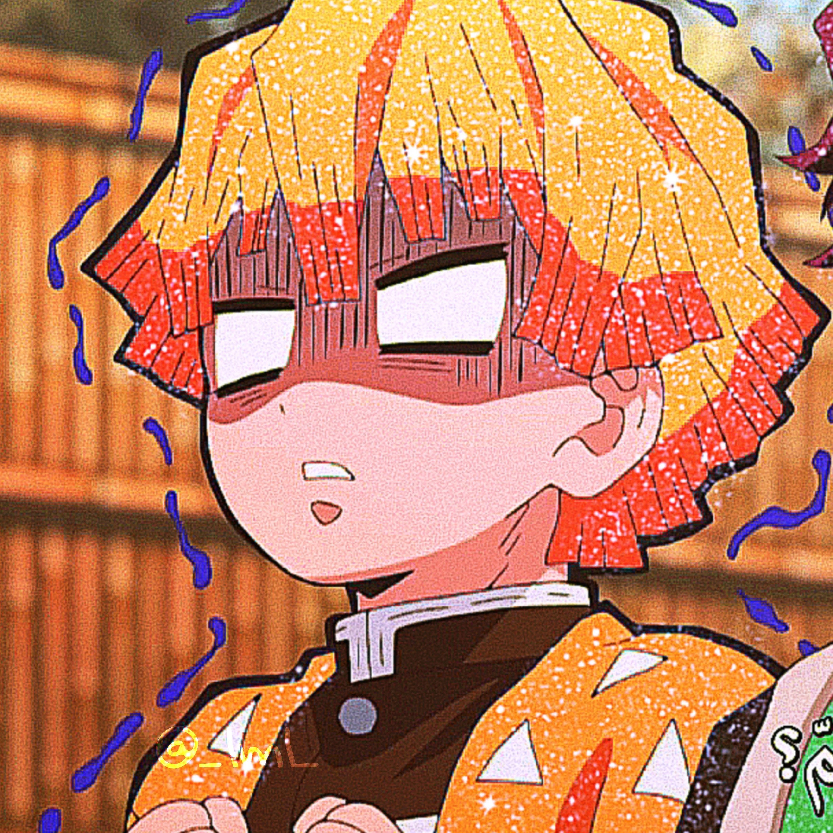Zenitsu, spiky orange hair, red markings, 2K Desktop Wallpaper