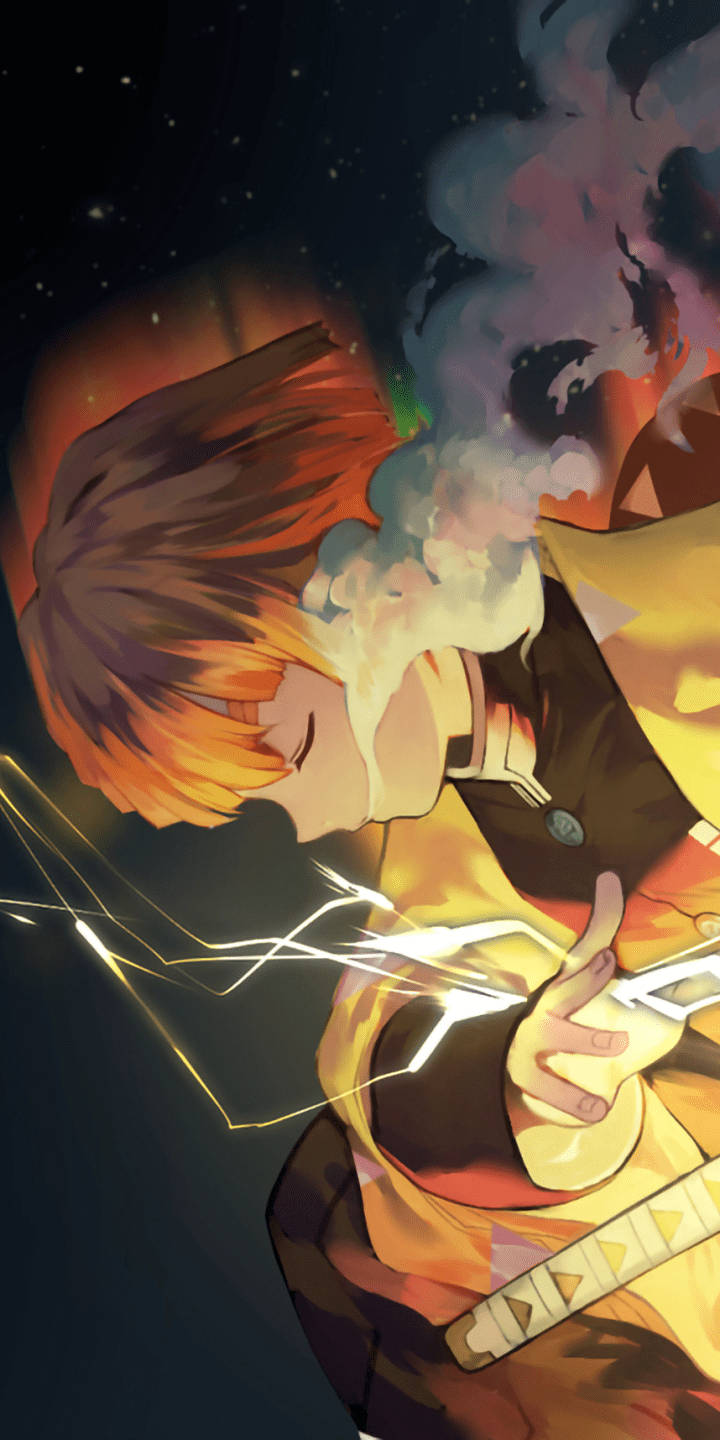 Zenitsu, orange hair, glowing smoke, HD Phone Wallpaper