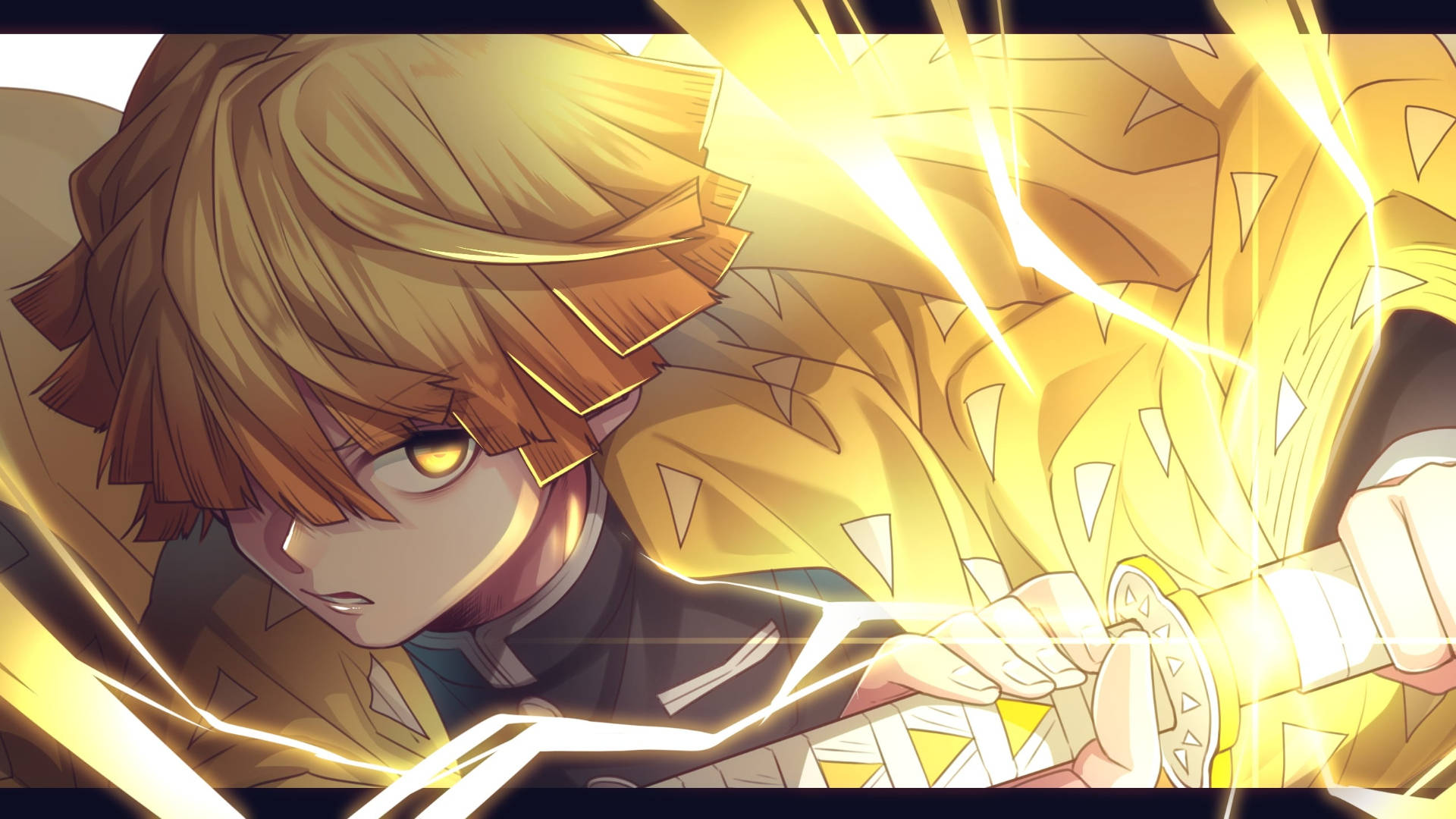 Zenitsu, golden hair, glowing eyes, Full HD Desktop Wallpaper