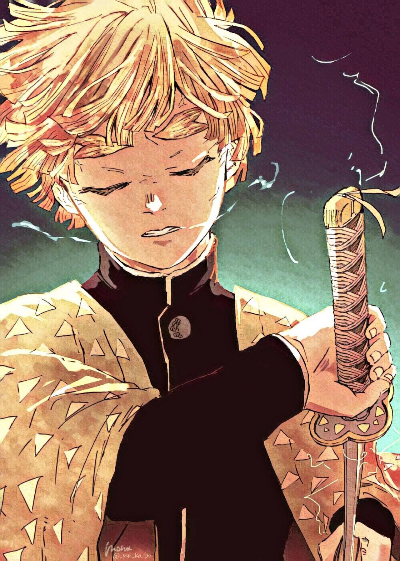 Zenitsu, PFP, katana, HD Phone Wallpaper