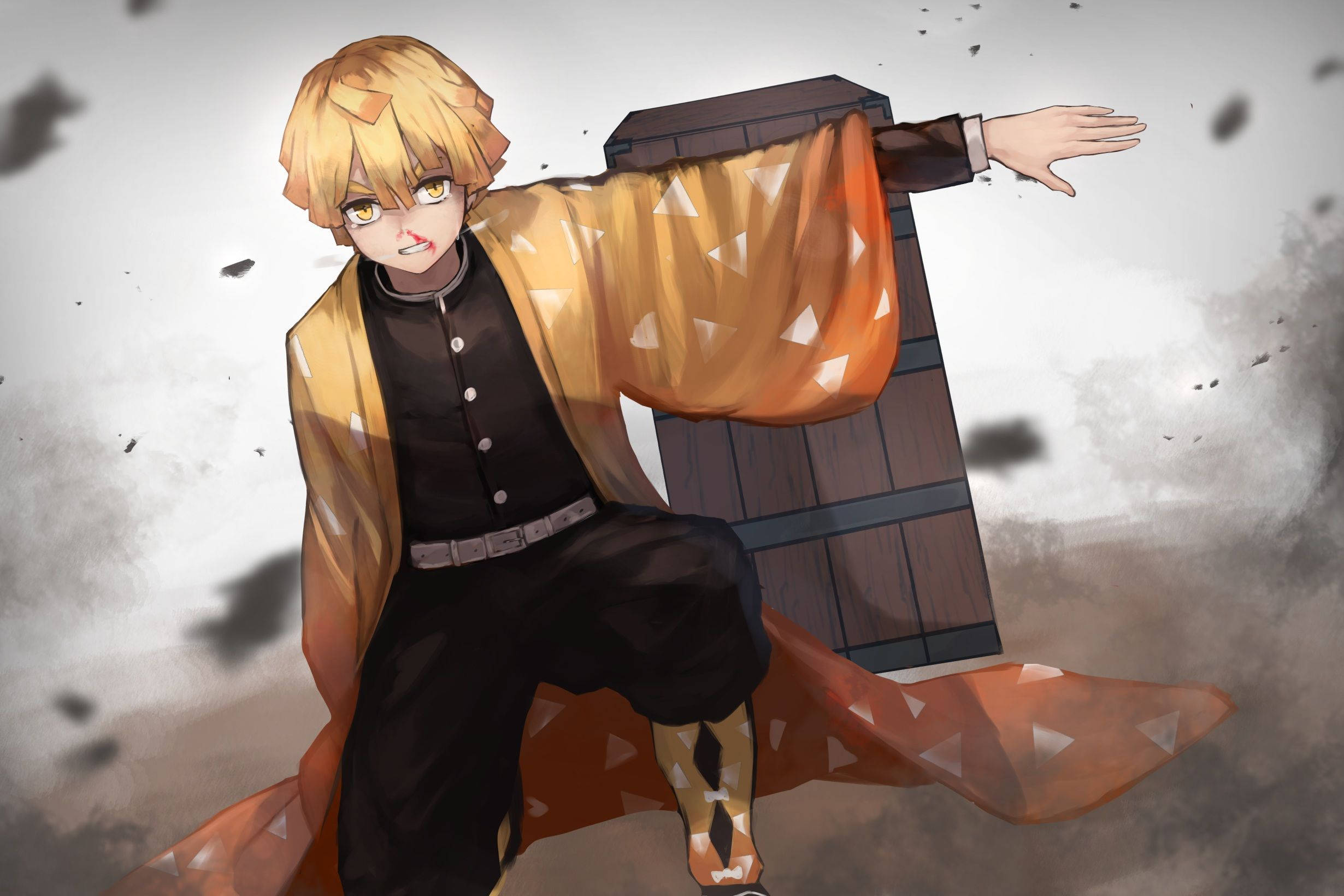 Zenitsu, bleeding nose, orange kimono, Full HD Desktop Wallpaper