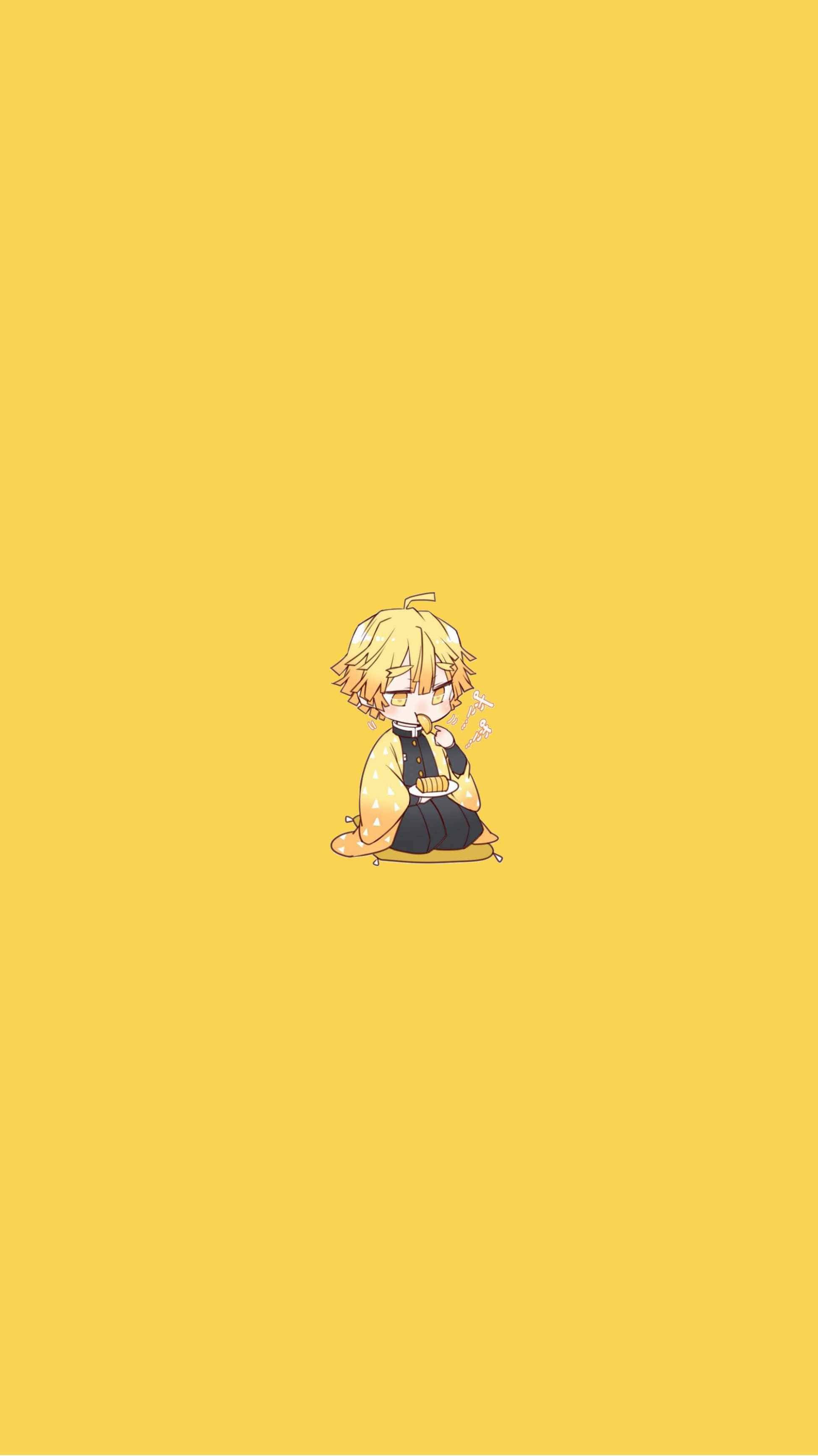 Zenitsu, chibi anime boy, blonde hair, 2K Phone Wallpaper