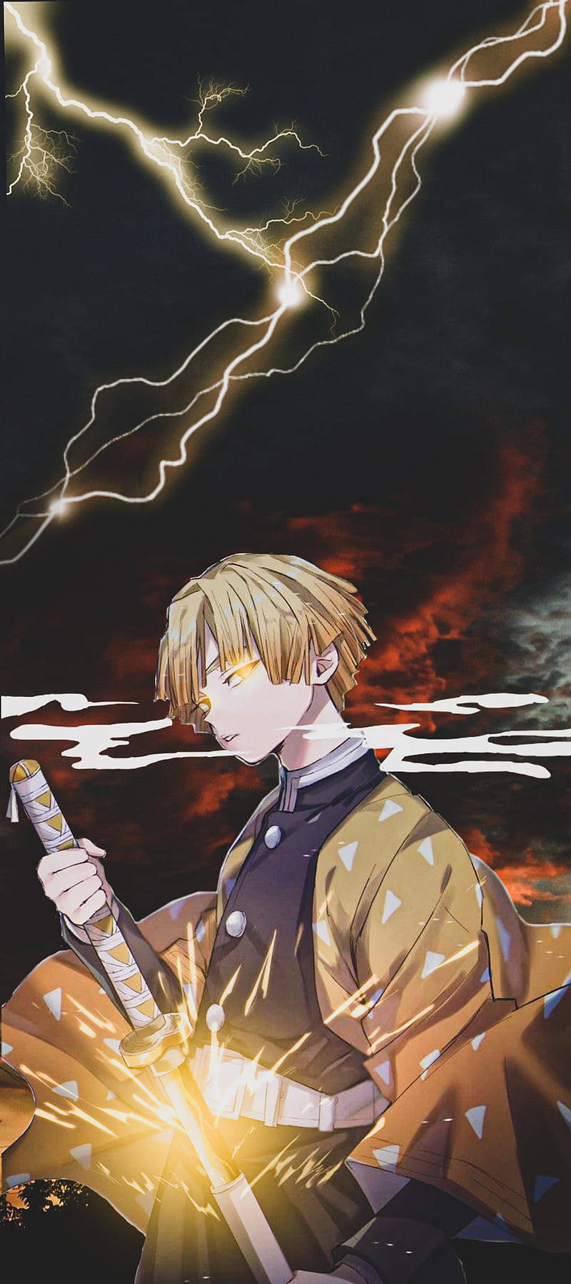 Zenitsu, katana, glowing sword, HD Phone Wallpaper