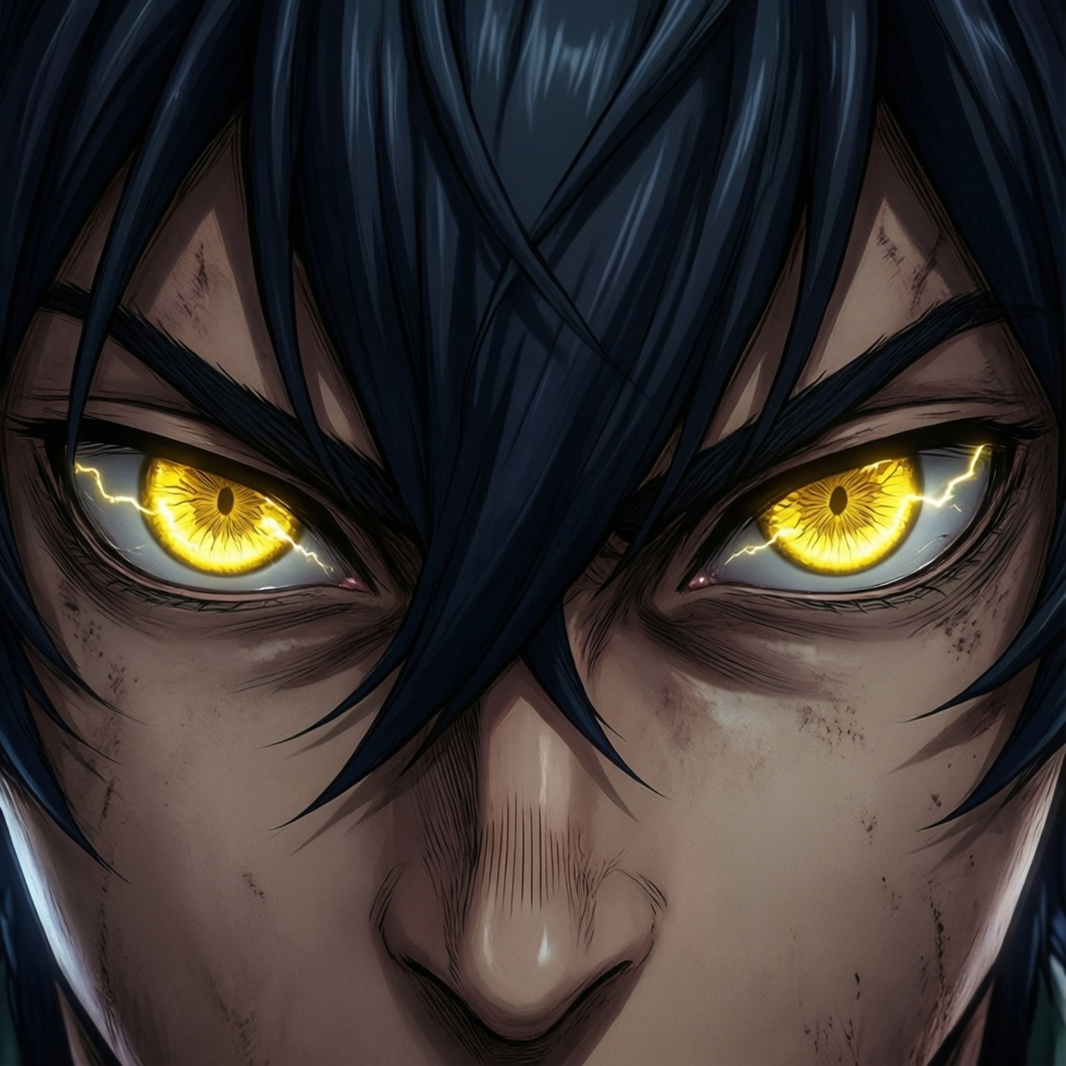 Zenitsu, glowing yellow eyes, crackling with lightning, HD Desktop Wallpaper