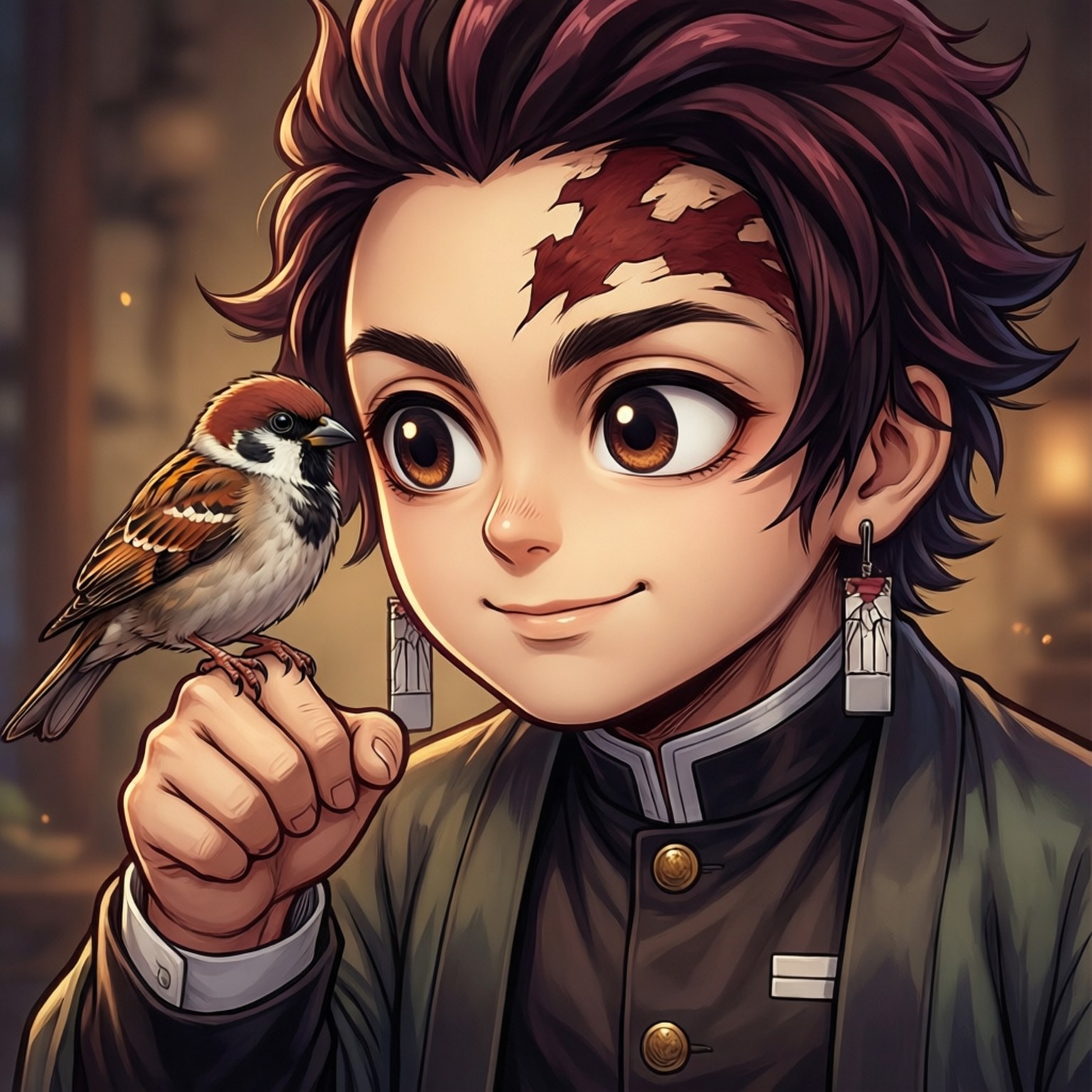 Zenitsu, sparrow, spiky brown hair, HD Desktop Wallpaper