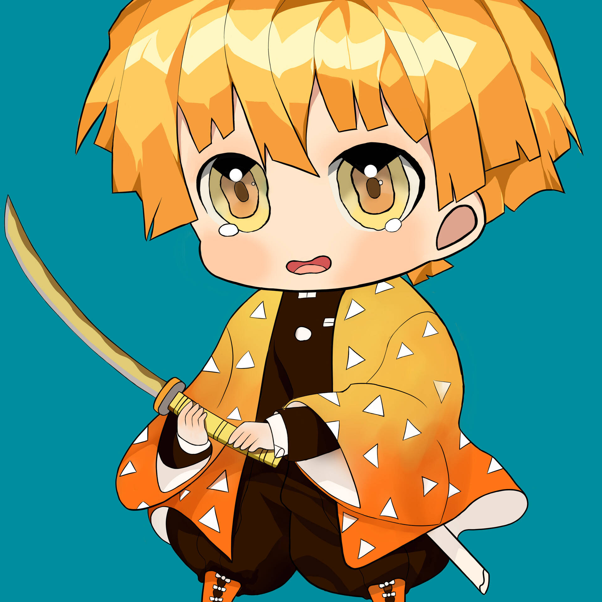 Zenitsu, chibi, orange hair, Full HD Desktop Wallpaper