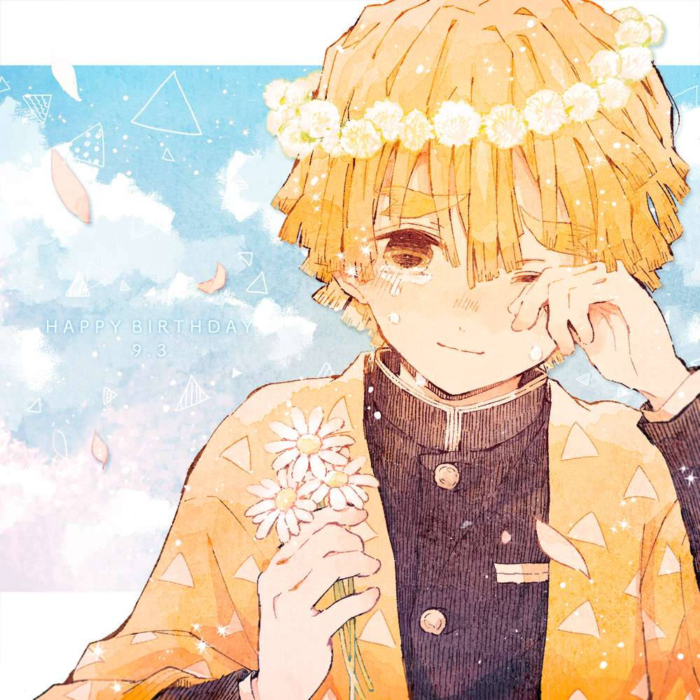Zenitsu, floral crown, daisies, SD Desktop Wallpaper