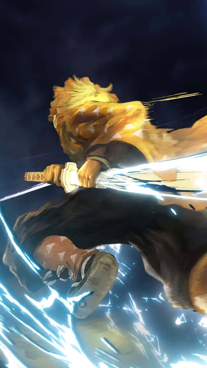 Zenitsu, golden hair, glowing sword, HD Phone Wallpaper