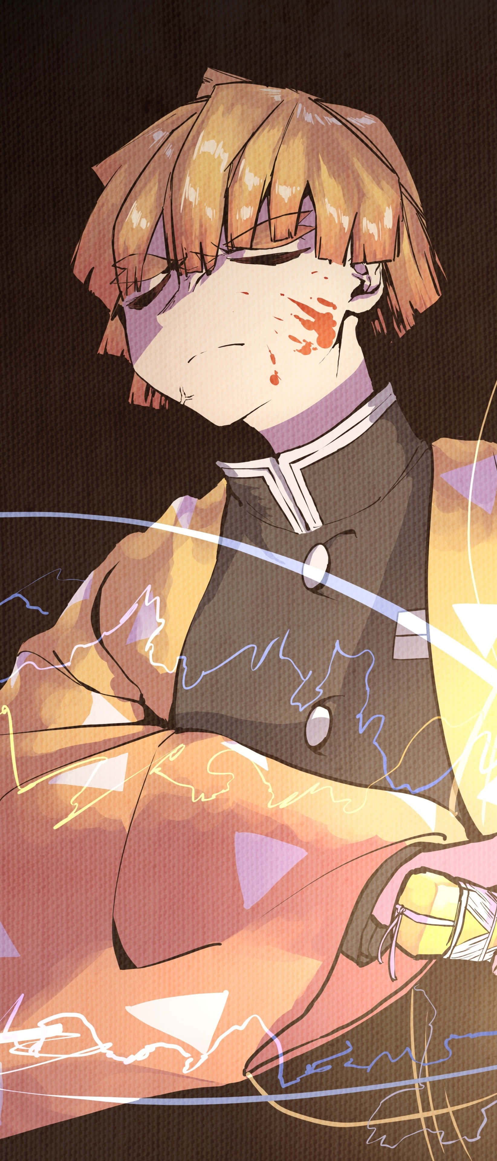 Zenitsu, orange hair, blood on their face, 4K Phone Wallpaper