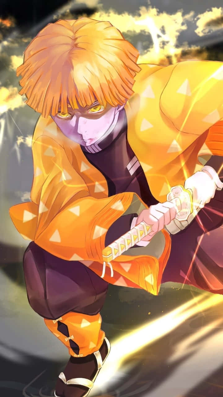 Zenitsu, orange hair, glowing eyes, HD Phone Wallpaper