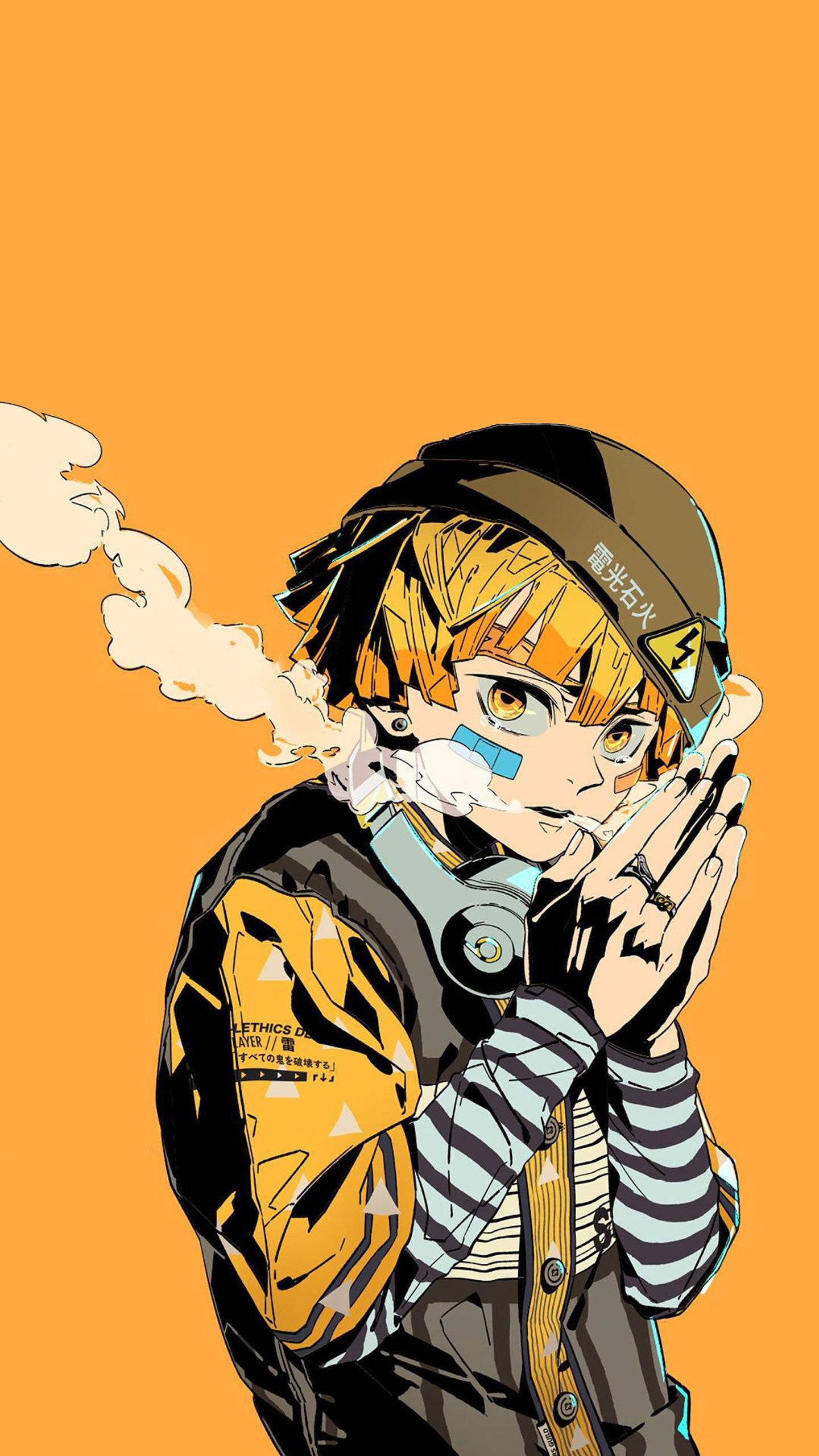 Zenitsu, spiky blonde hair, helmet, 2K Phone Wallpaper