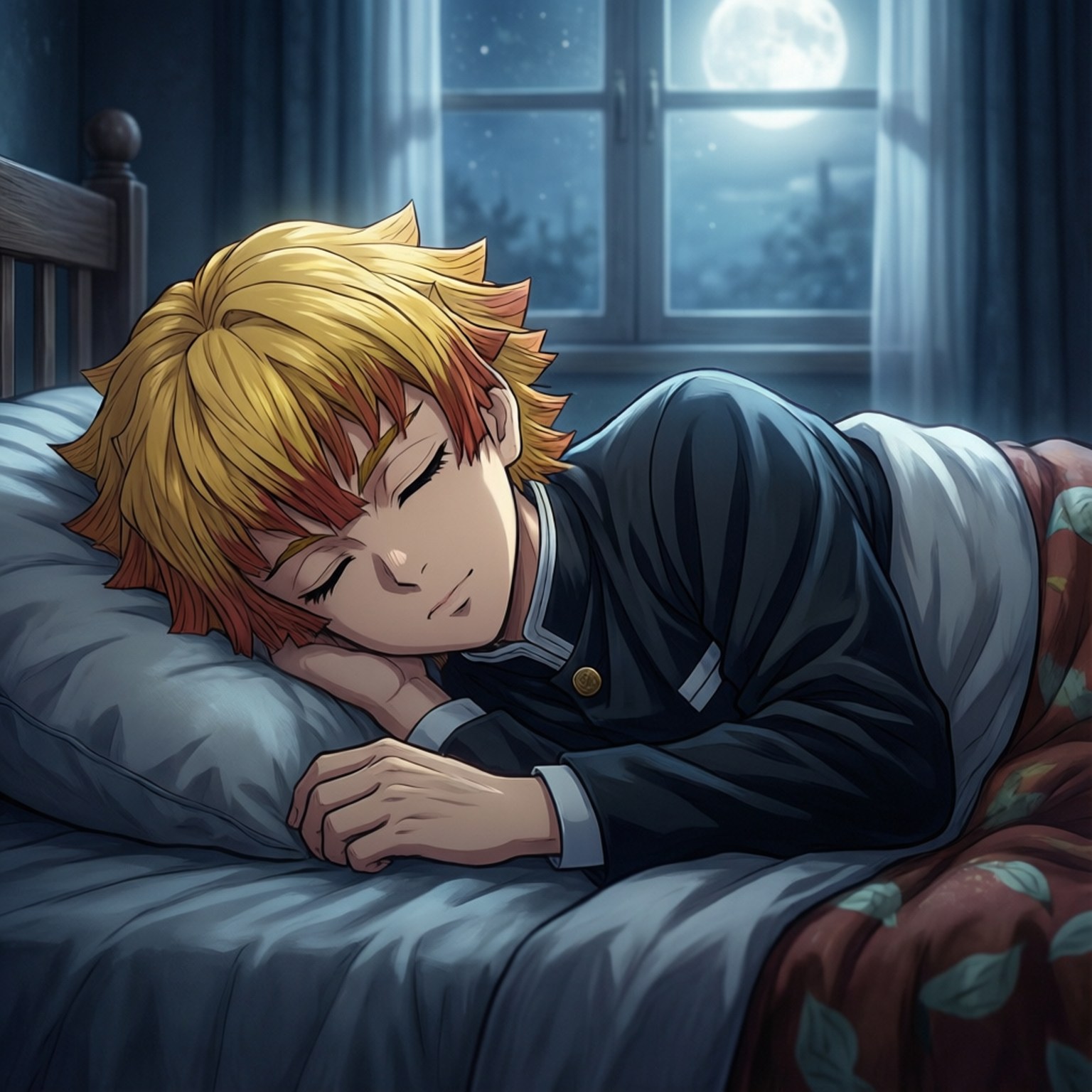Zenitsu, spiky blonde hair, moonlight, HD Desktop Wallpaper