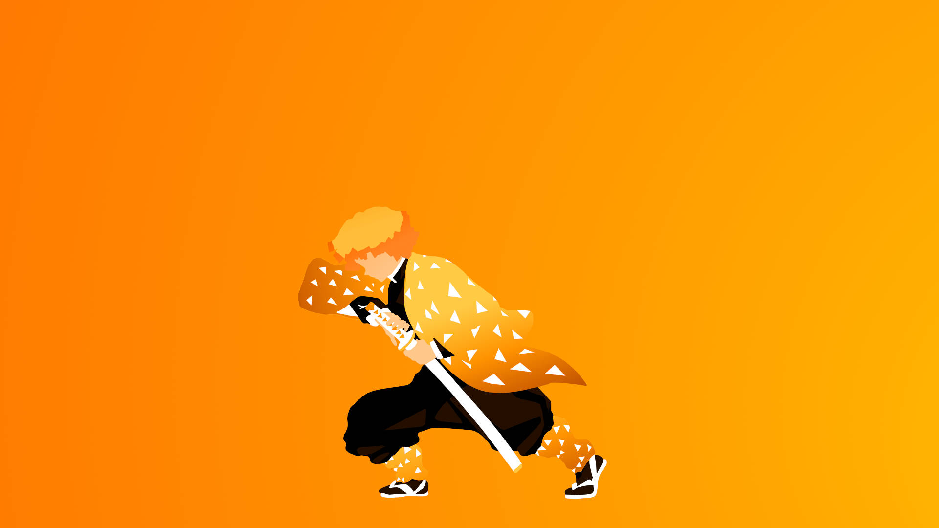 Zenitsu, yellow patterned coat, sword, Full HD Desktop Wallpaper