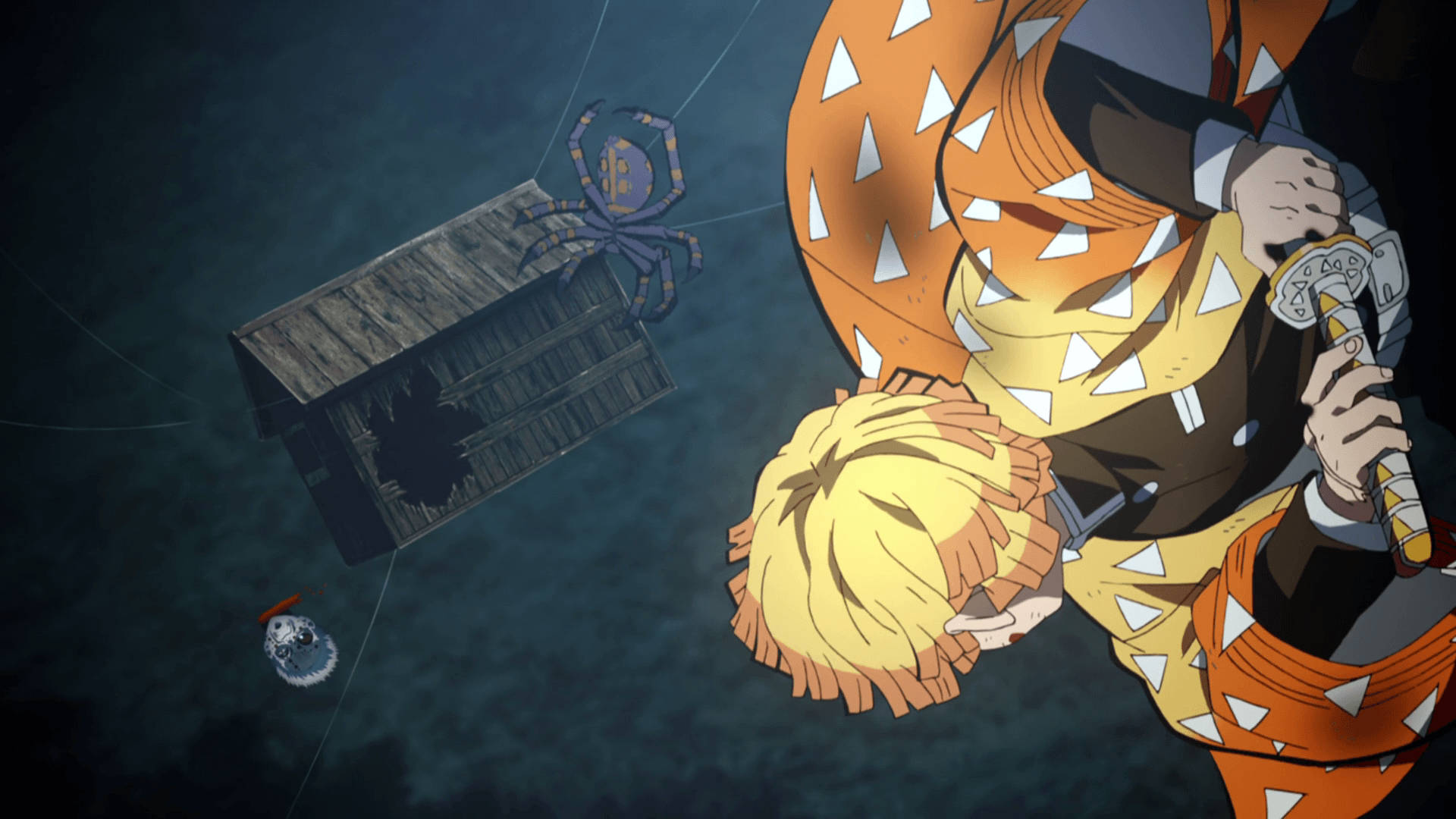 Zenitsu, orange and white armor, sword, Full HD Desktop Wallpaper