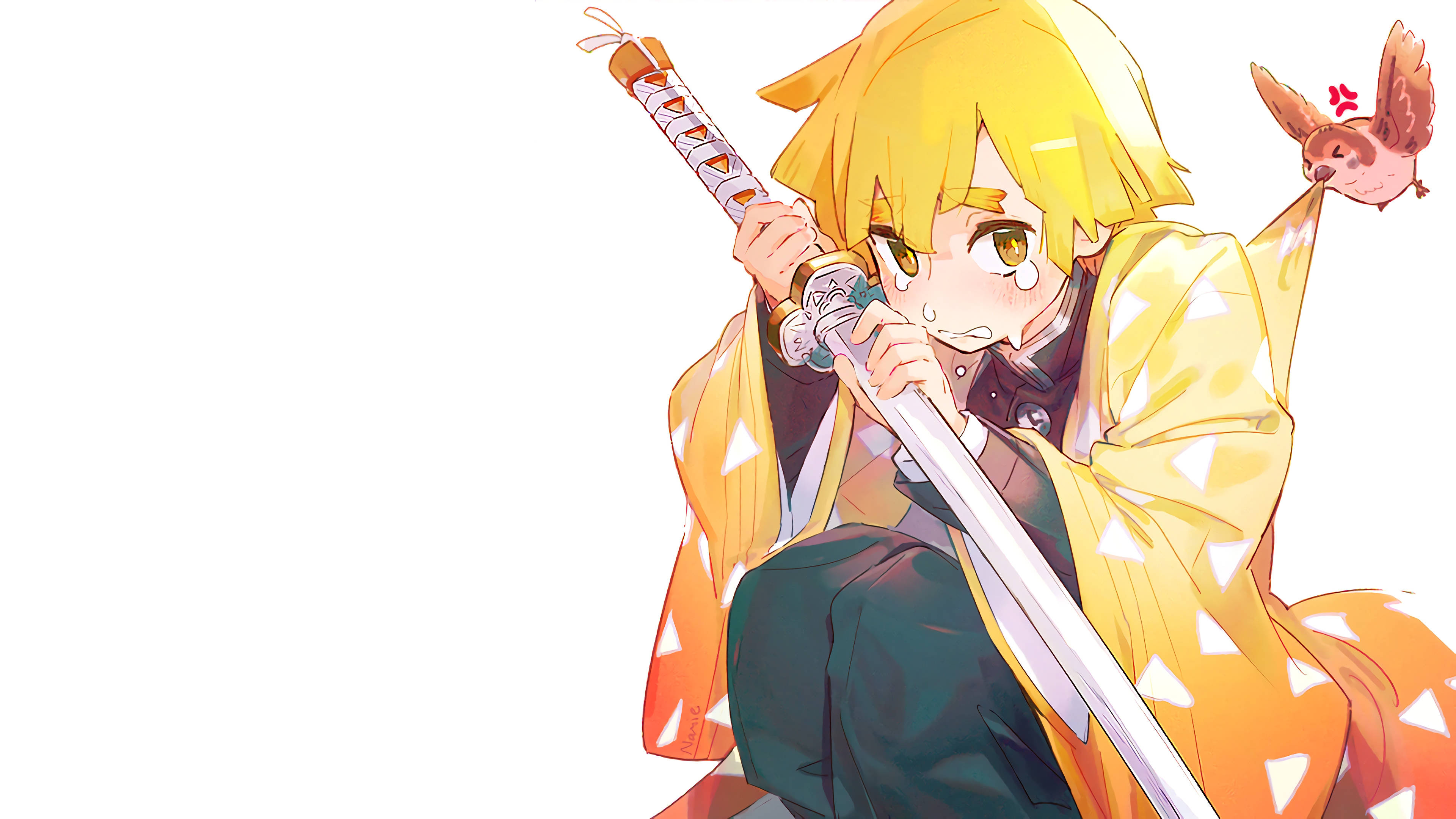 Zenitsu, blonde hair, sword, 4K Desktop Wallpaper