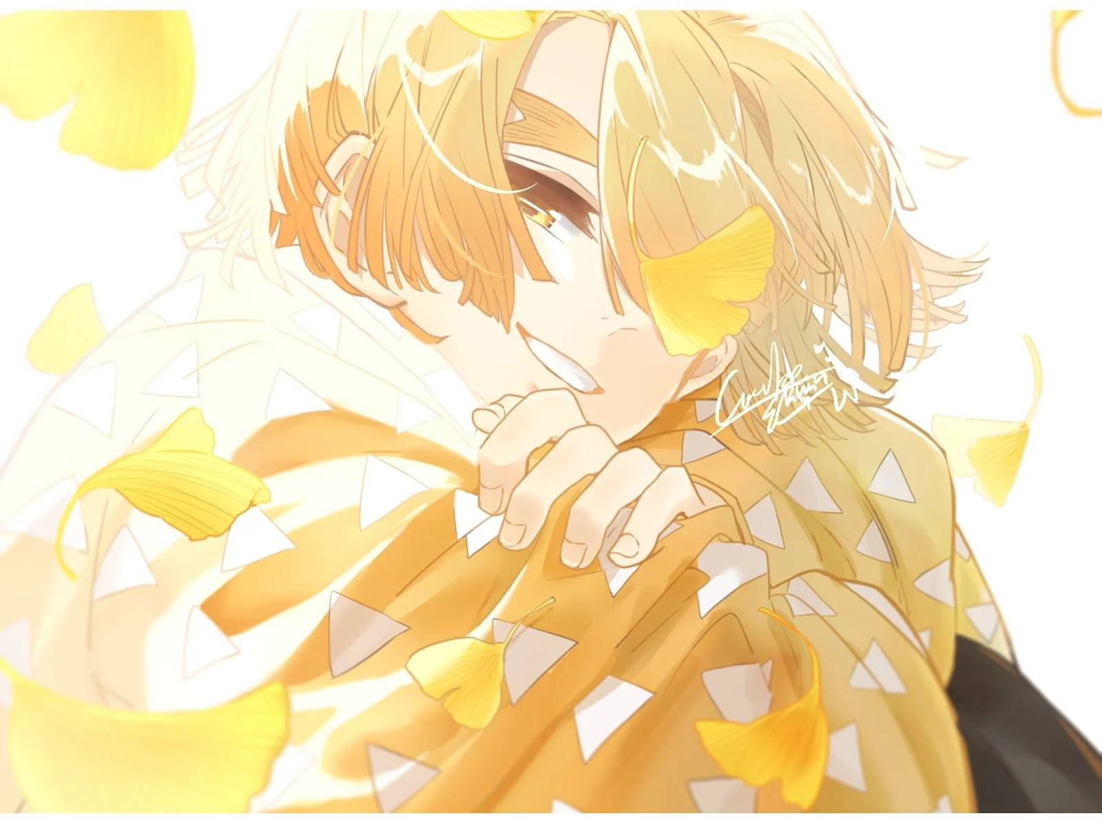 Zenitsu, golden hair, ginkgo leaves, HD Desktop Wallpaper