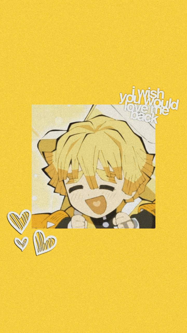 Zenitsu, blonde hair, solid yellow background, HD Phone Wallpaper