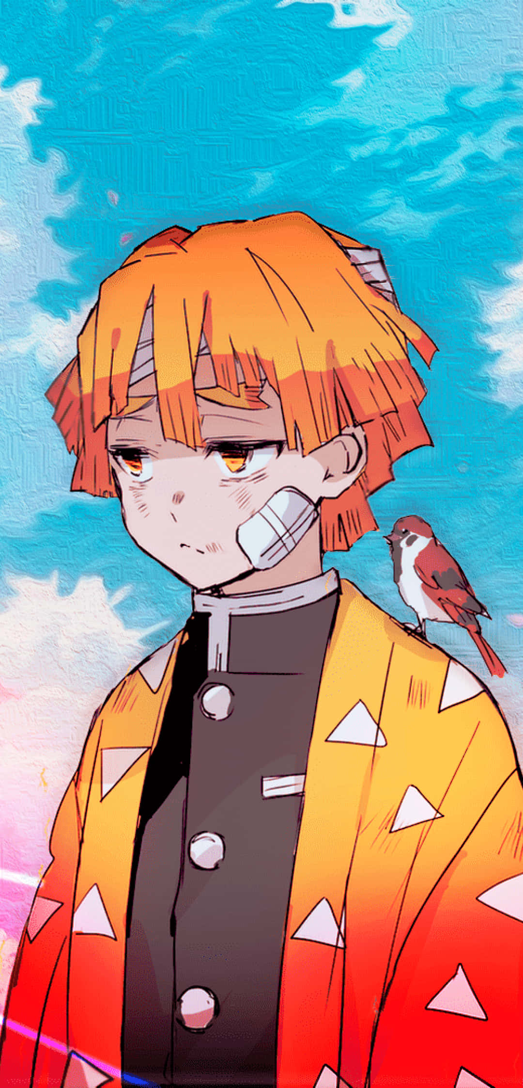 Zenitsu, orange hair, bandaged mouth, Full HD Phone Wallpaper