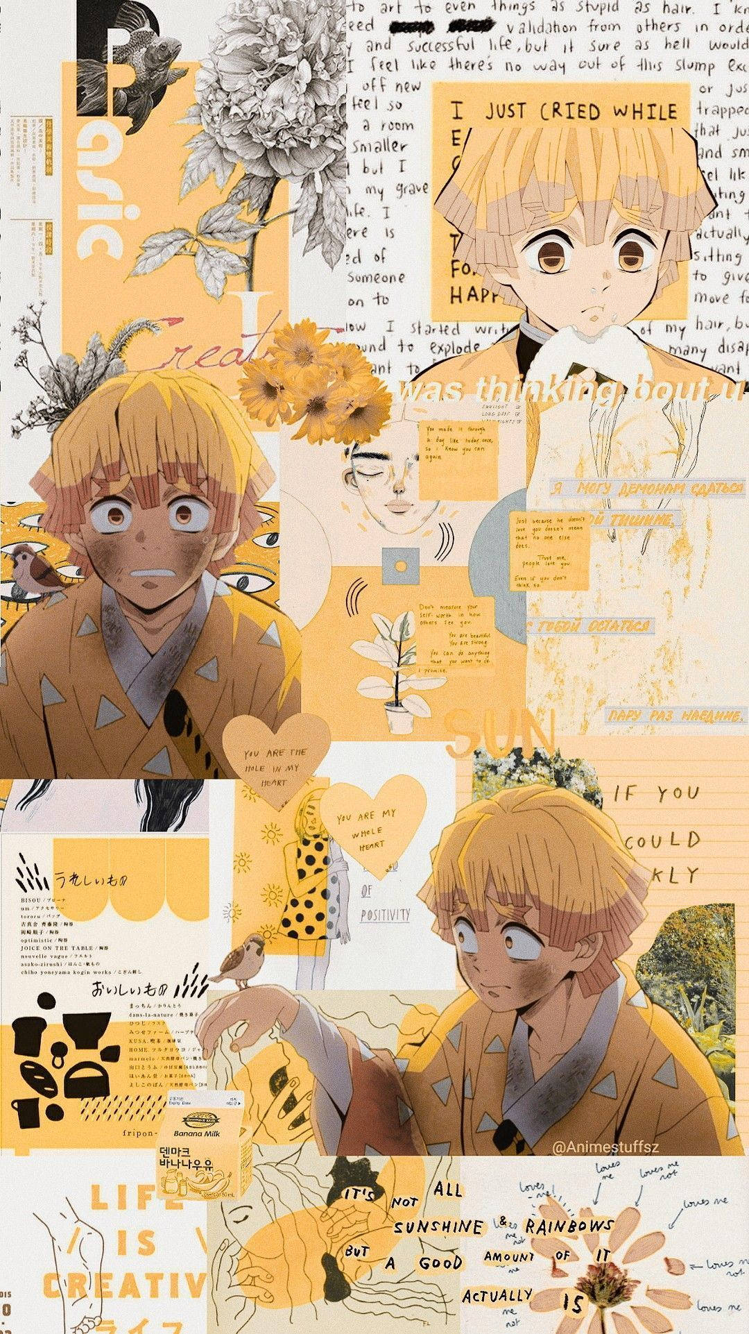 Zenitsu, shocked eyes, blonde-haired, Full HD Phone Wallpaper