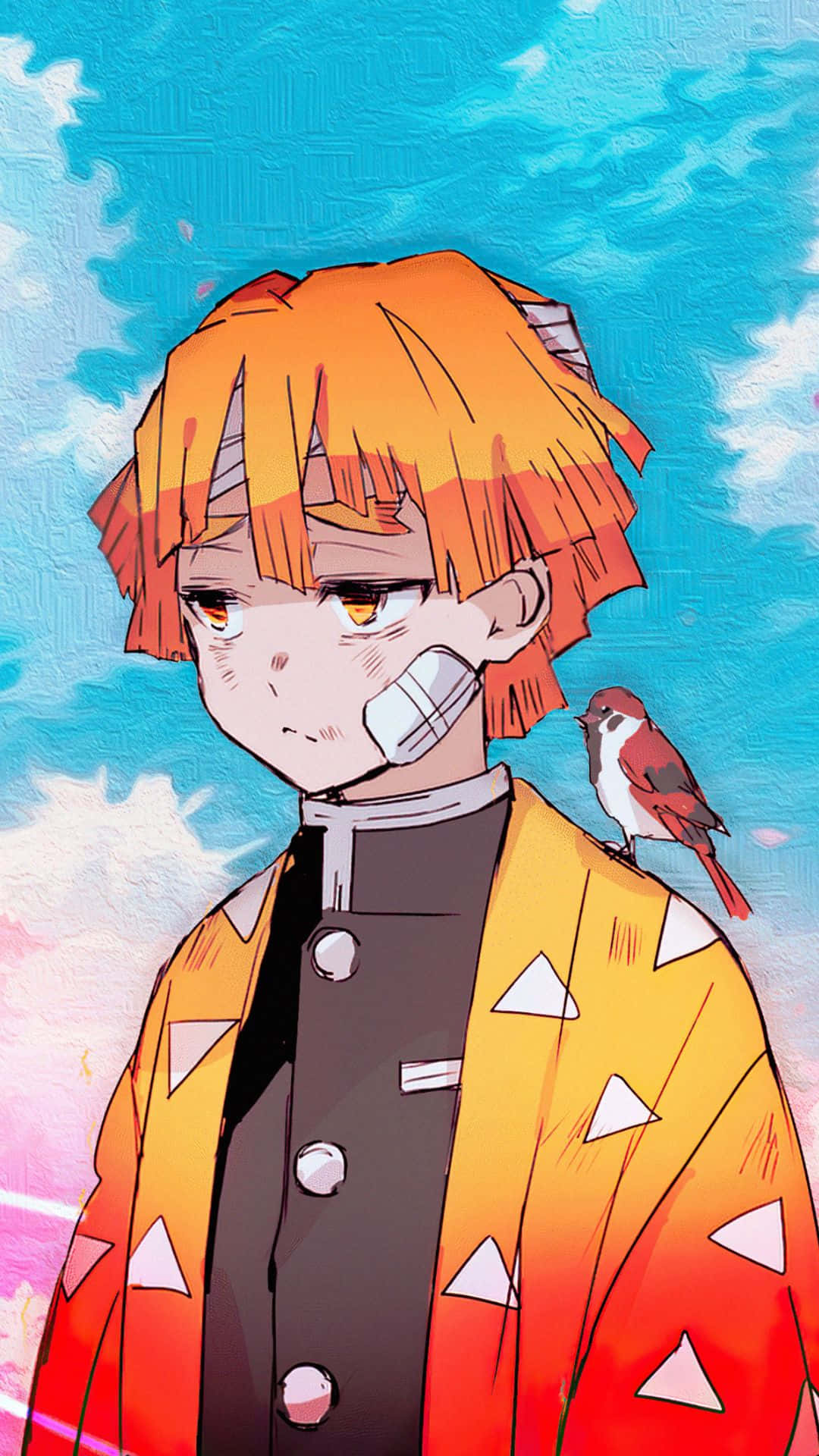Zenitsu, orange hair, bandaged mouth, Full HD Phone Wallpaper