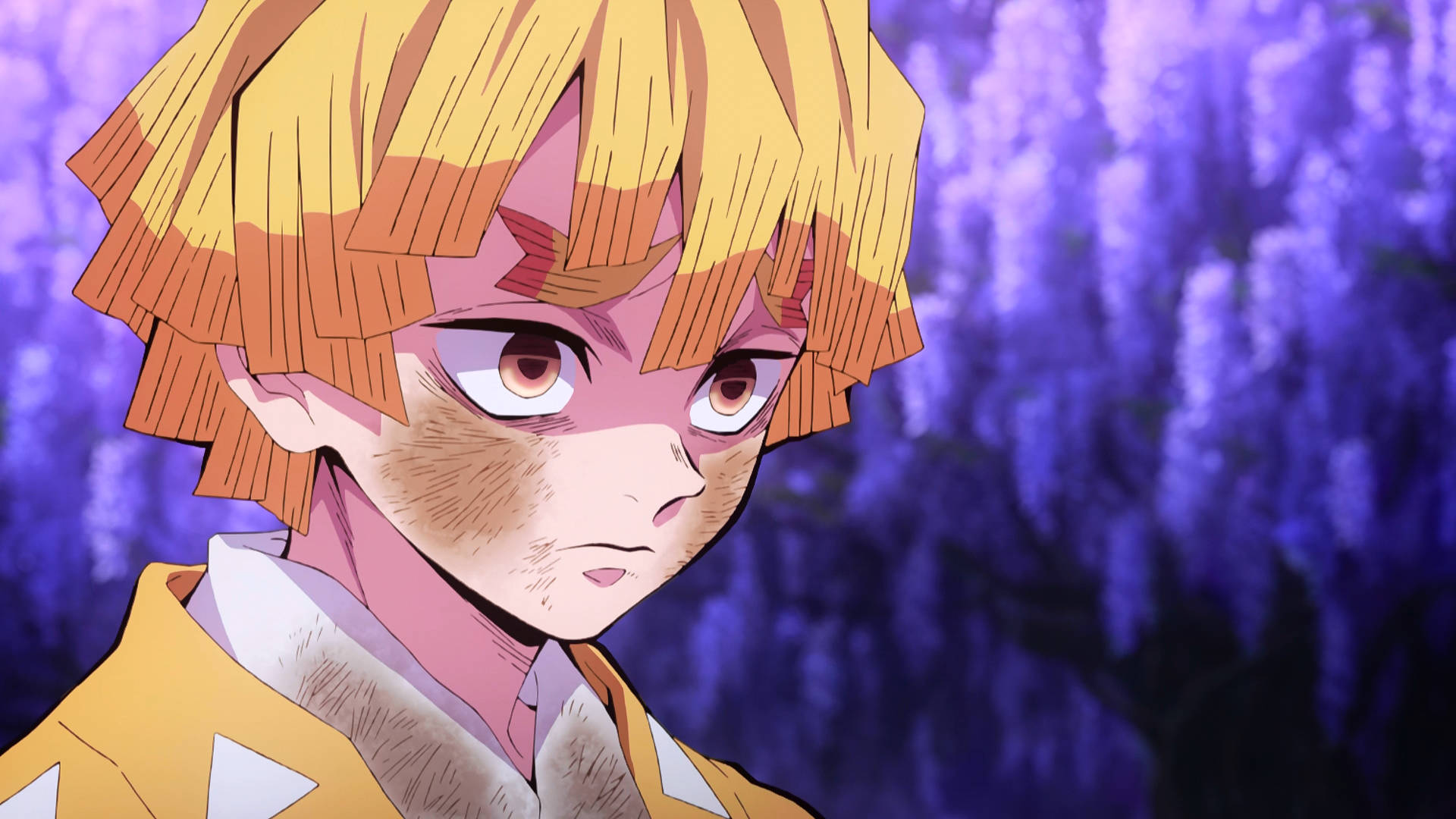 Zenitsu, spiky orange hair, intense brown eyes, Full HD Desktop Wallpaper