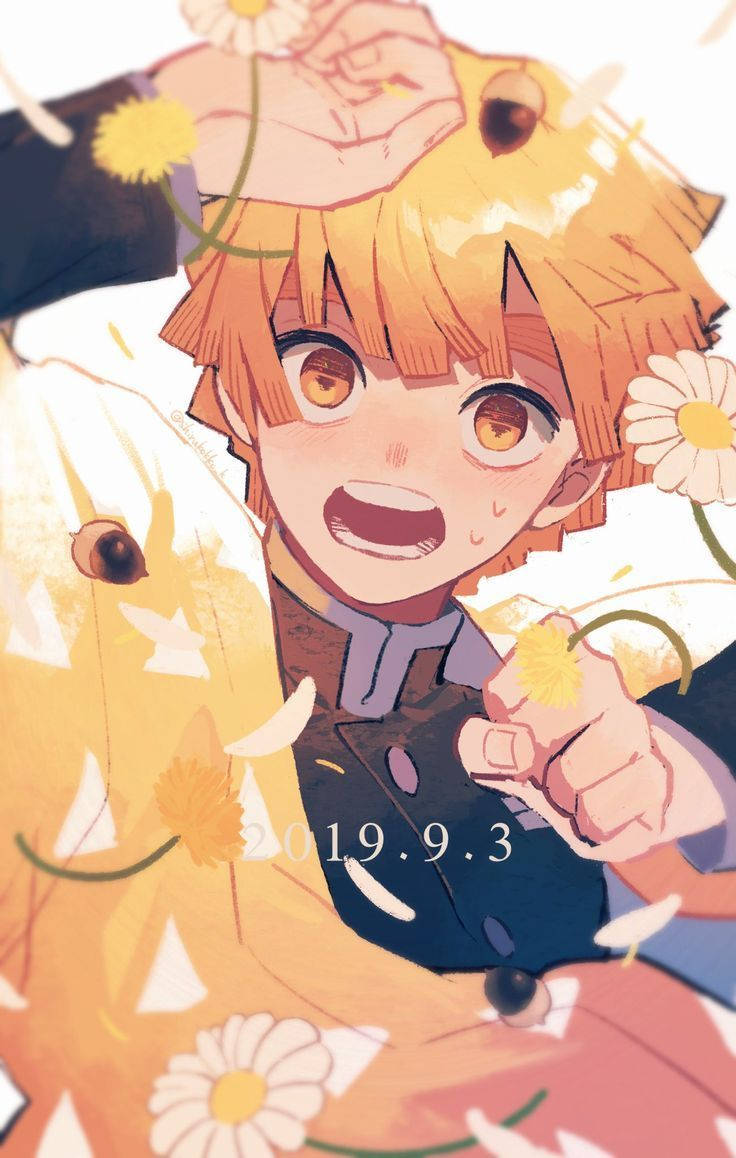 Zenitsu, orange hair, wide eyes, SD Phone Wallpaper