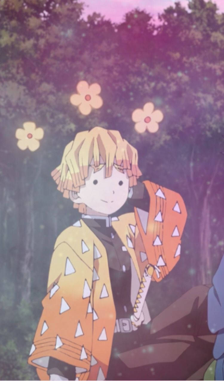 Zenitsu, blonde hair, orange kimono, SD Phone Wallpaper