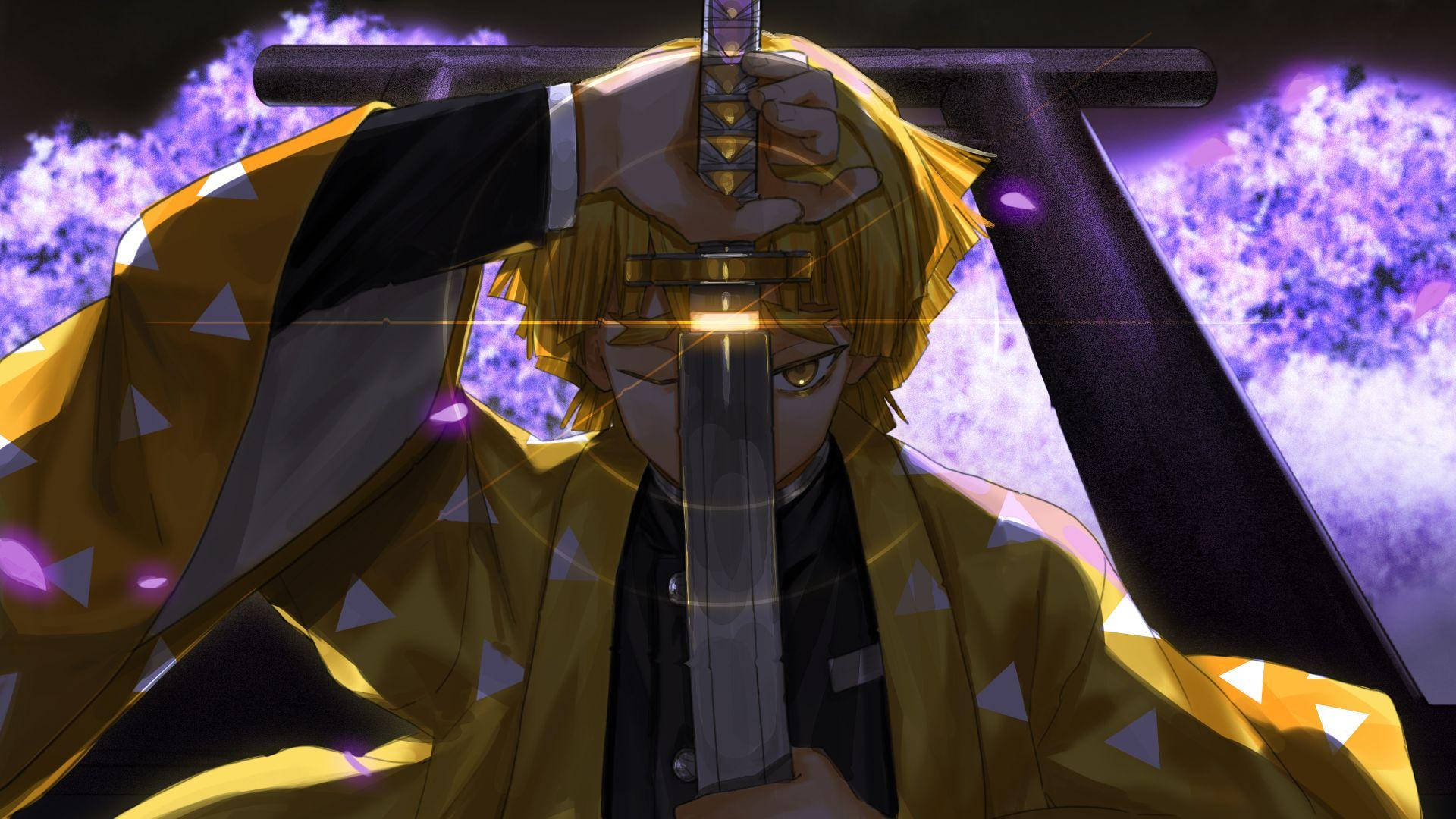 Zenitsu, golden hair, glowing sword, Full HD Desktop Wallpaper