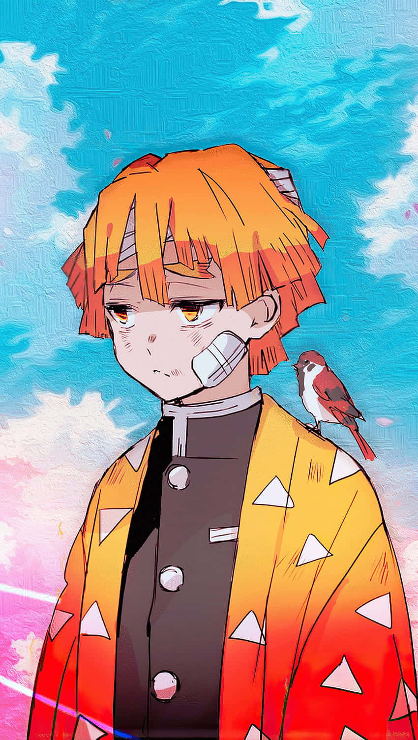 Zenitsu, orange hair, bandaged mouth, HD Phone Wallpaper