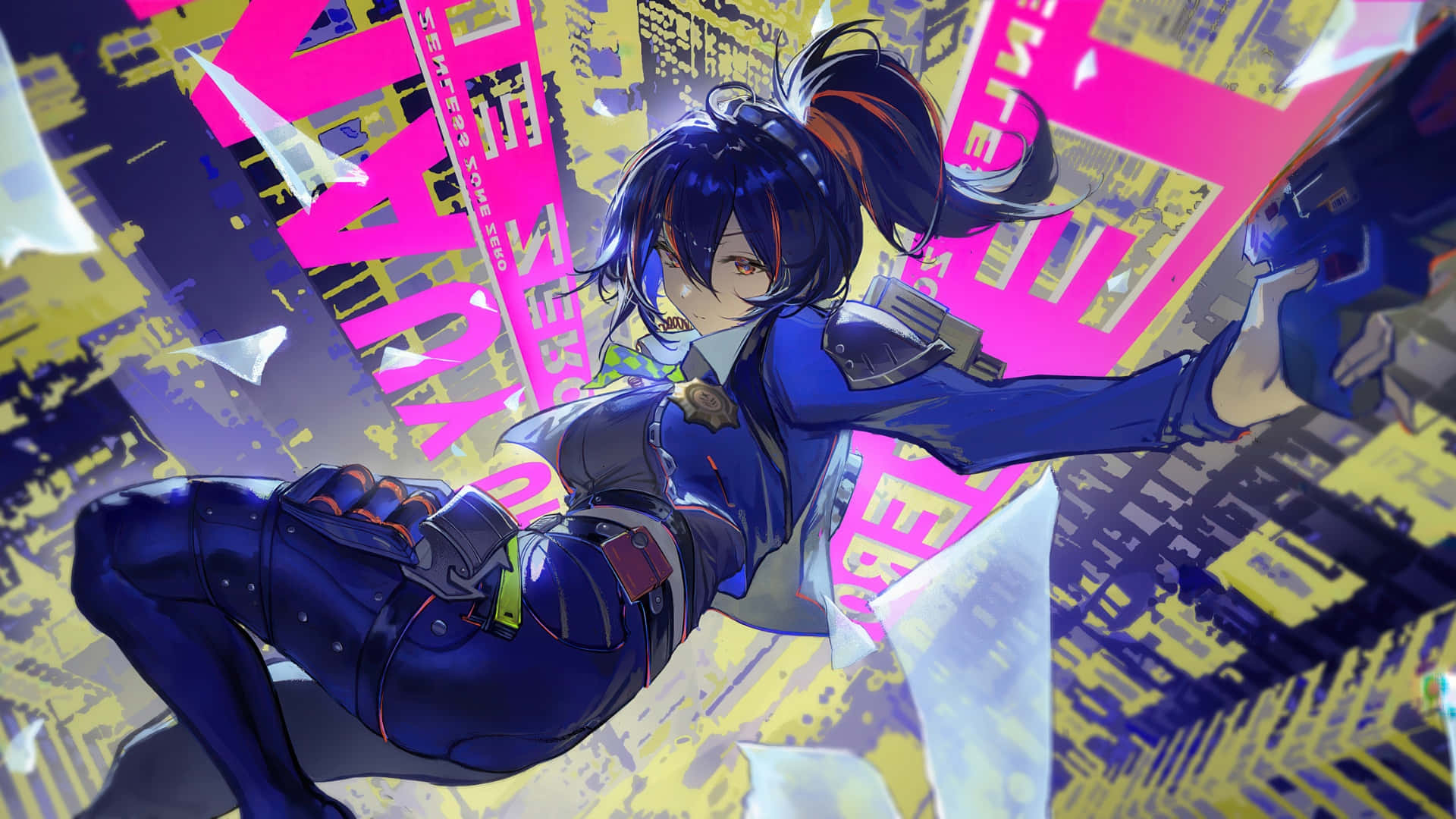 Zenless Zone Zero, anime girl, blue tactical gear, Full HD Desktop Wallpaper