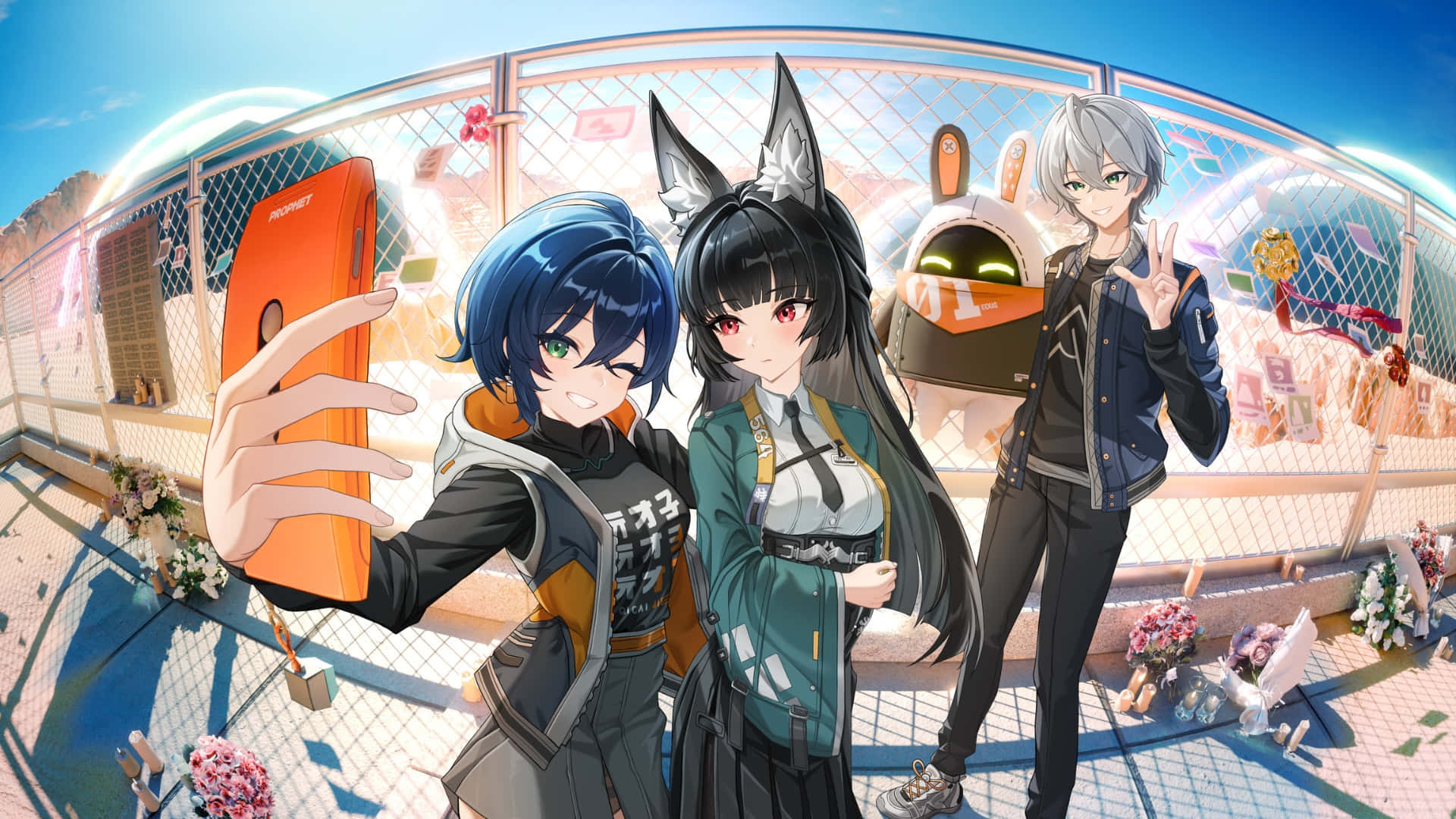 Zenless Zone Zero, anime-style characters, orange phone, Full HD Desktop Wallpaper